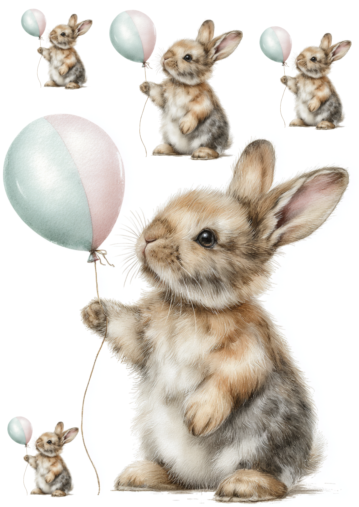 Sticker Sheet / Greeting Card – Easter Bunny with Balloon Collage Cat. No. 5667