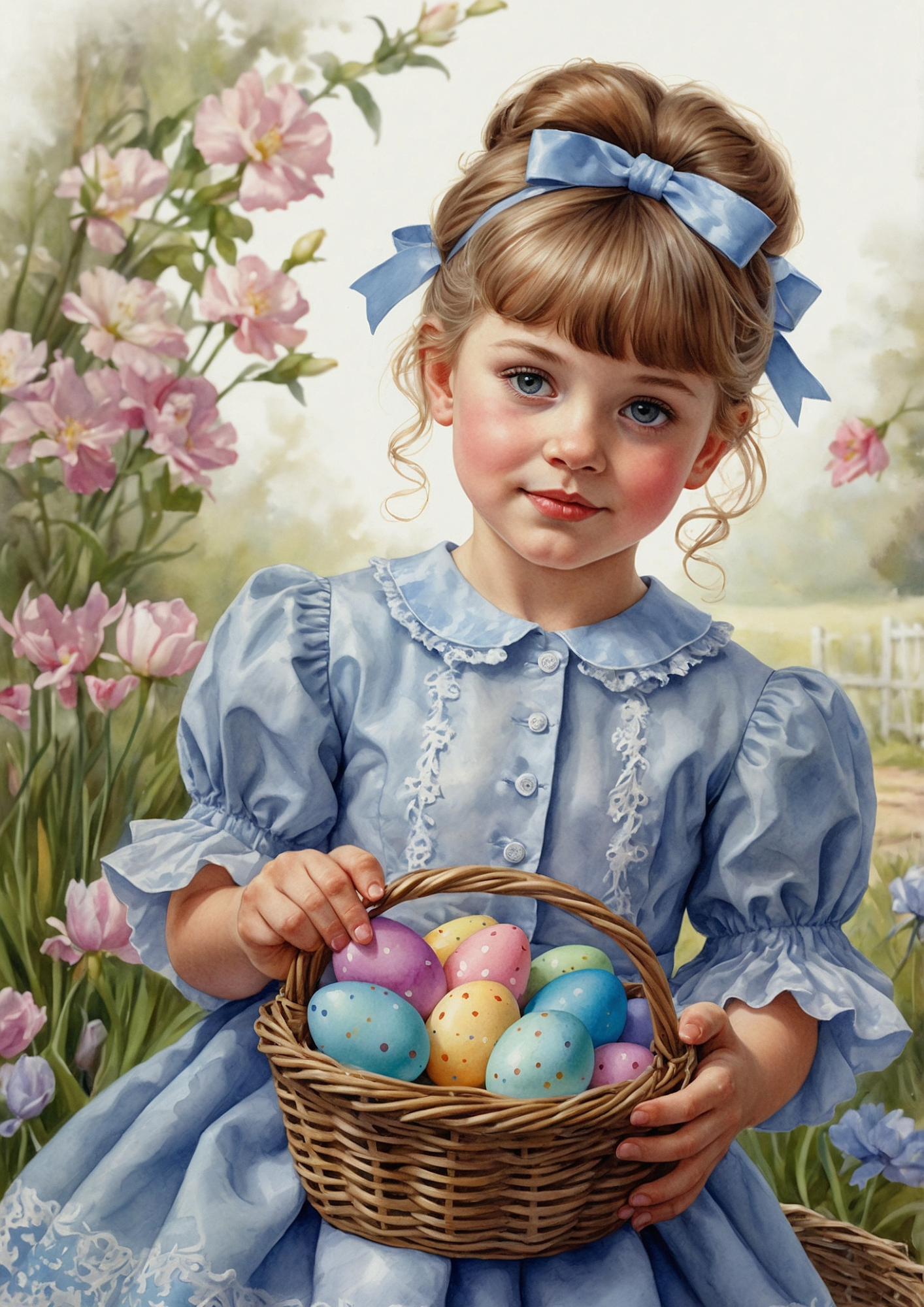 Sticker Sheet / Greeting Card – Girl with Easter Eggs Full Cat. No. 5680