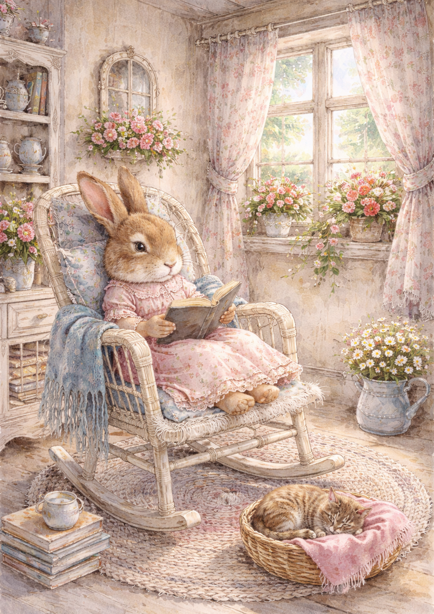 Sticker Sheet / Greeting Card – Bunny Reading a Book Full Cat. No. 5688