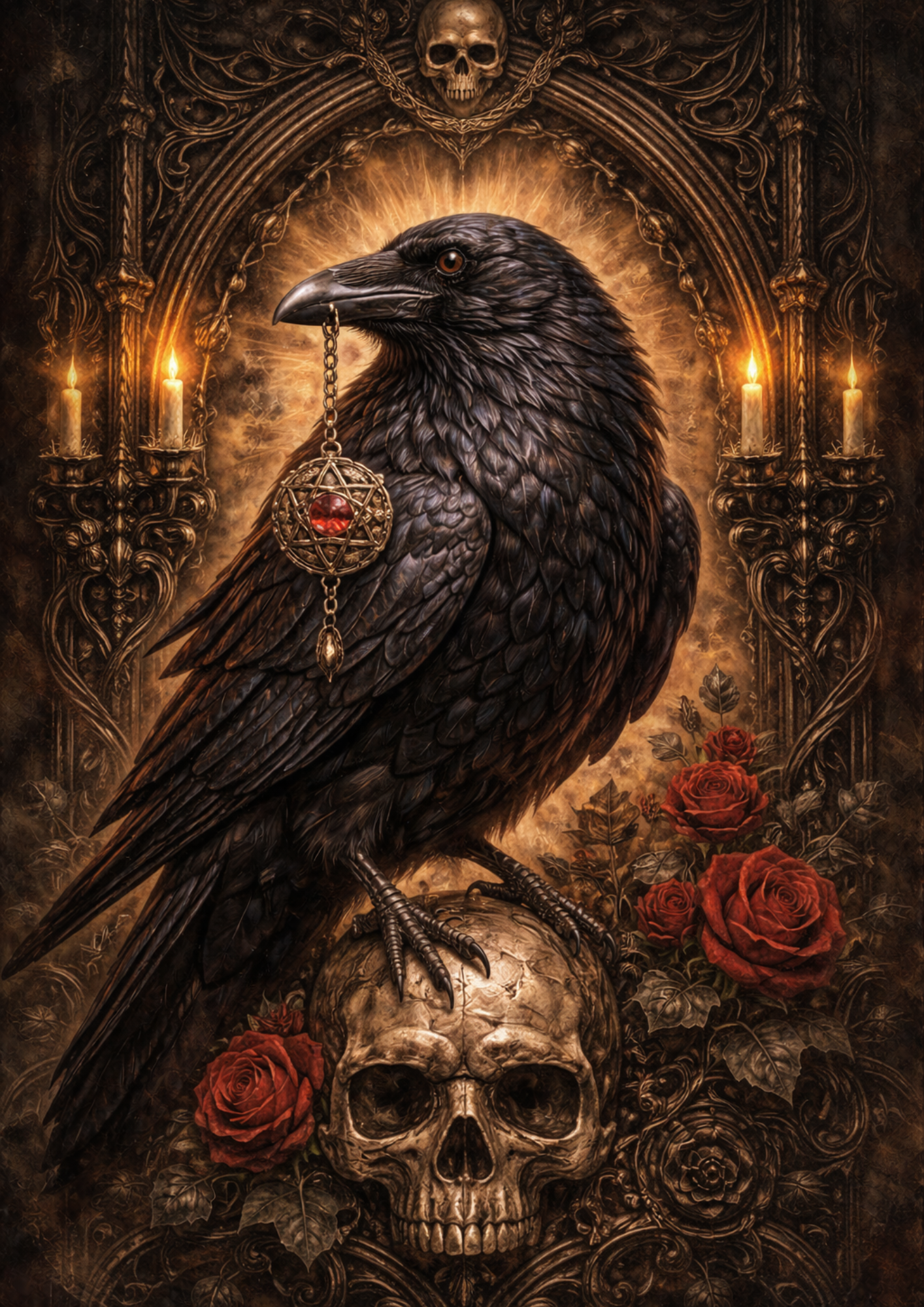 Sticker Sheet / Greeting Card – Gothic Raven With Talisman Full Cat. No. 5733