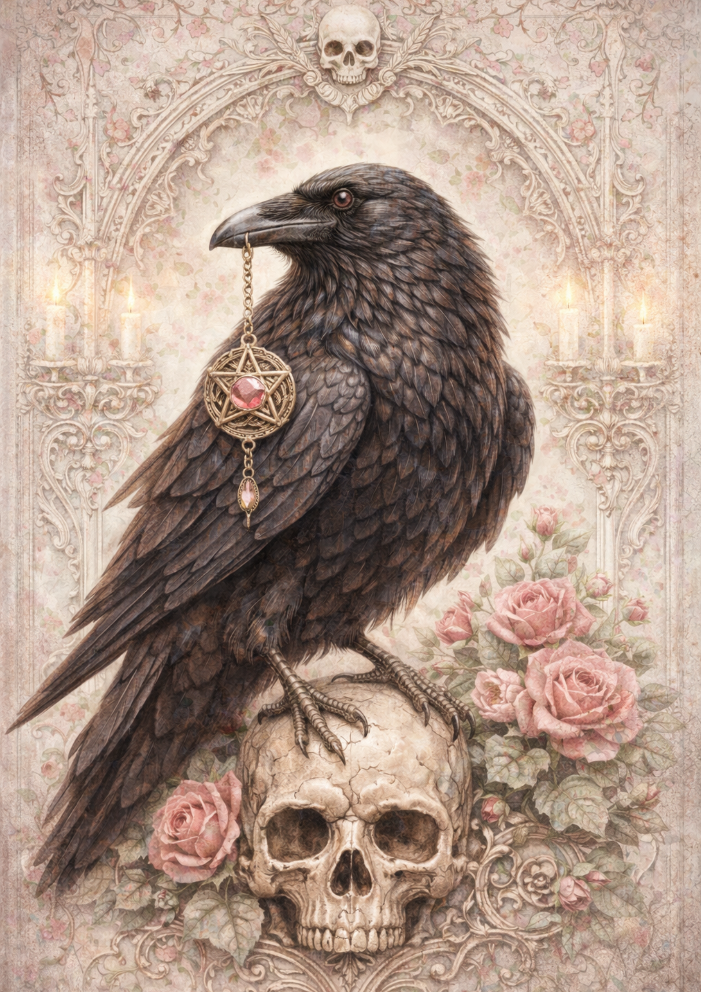 Sticker Sheet / Greeting Card – Gothic Raven With Talisman Full Cat. No. 5734