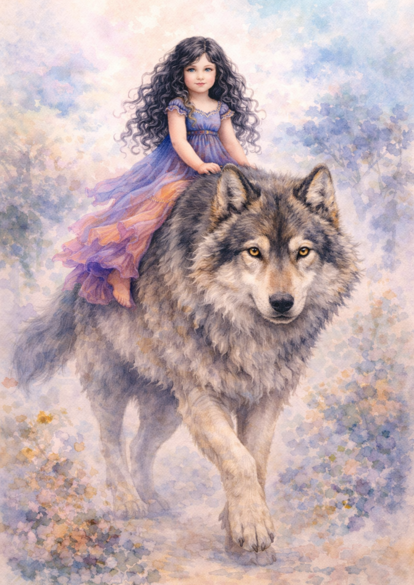 Sticker Sheet / Greeting Card – Girl on a Wolf Full Cat. No. 5750