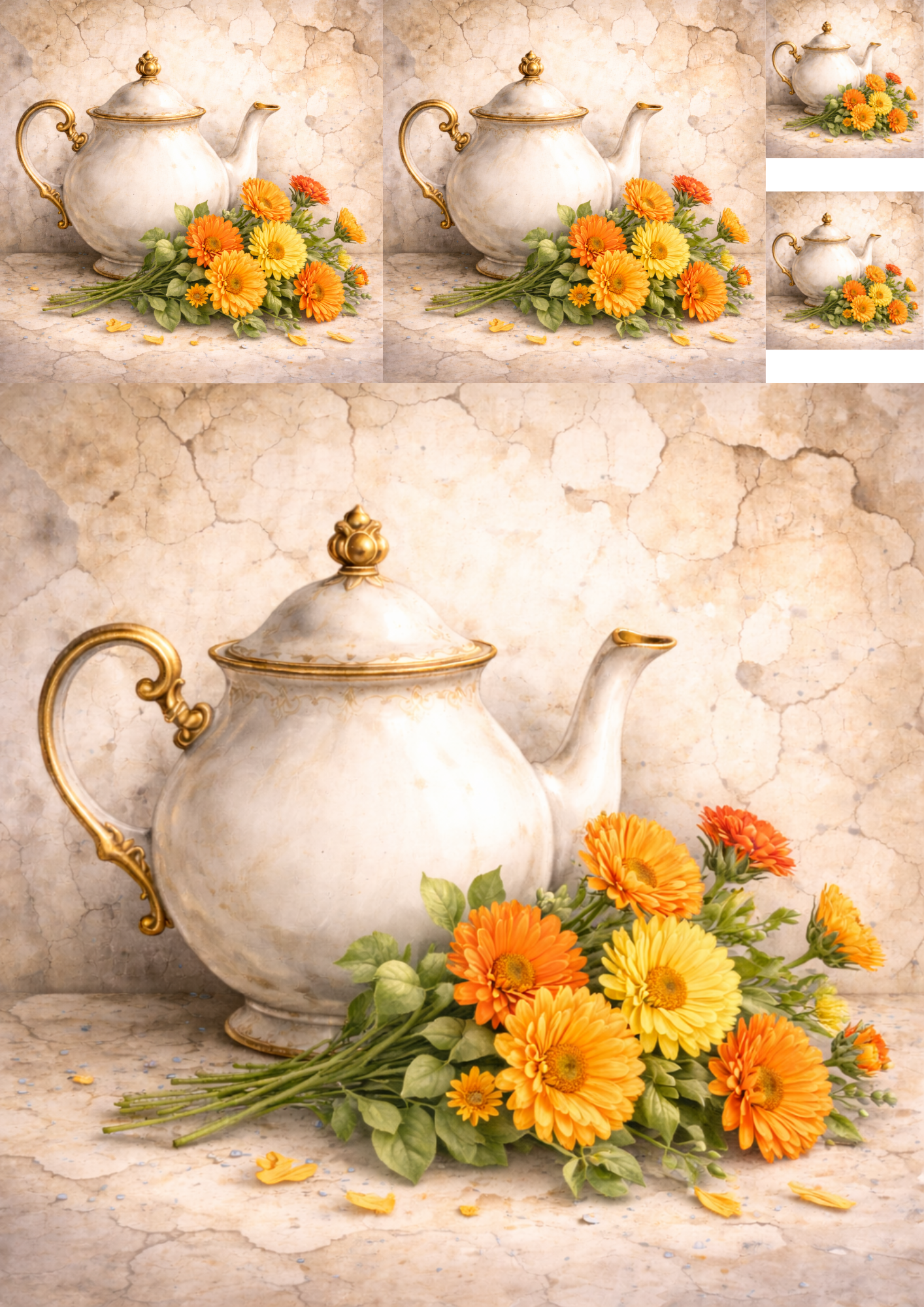 Sticker Sheet / Greeting Card – Tea Set in Flowers Collage Cat. No. 5764