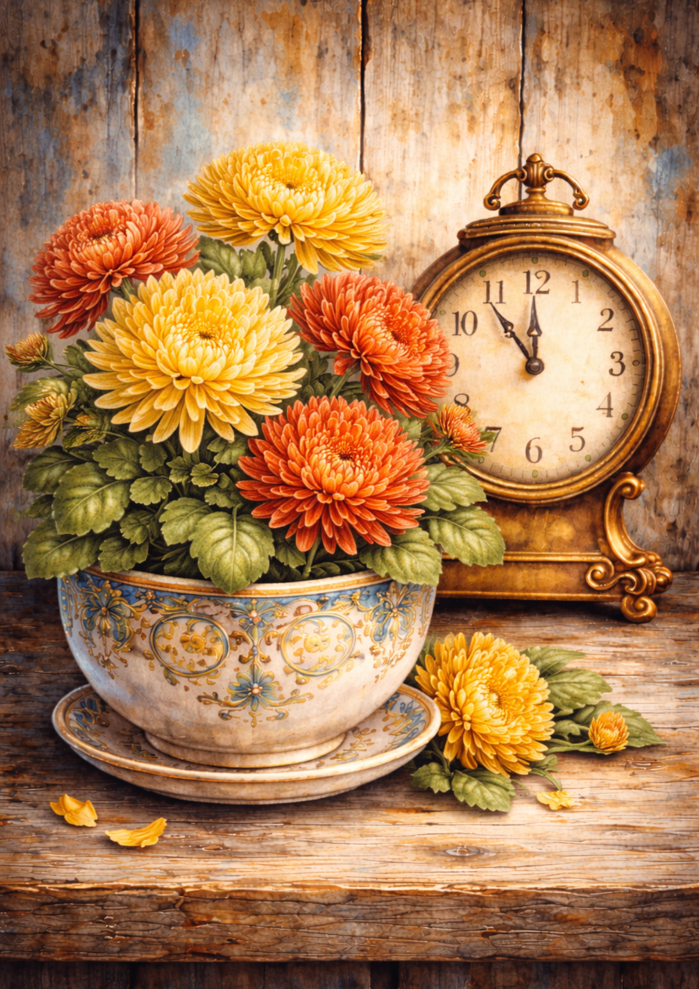 Sticker Sheet / Greeting Card – Clock And Flowers Full Cat. No. 5778