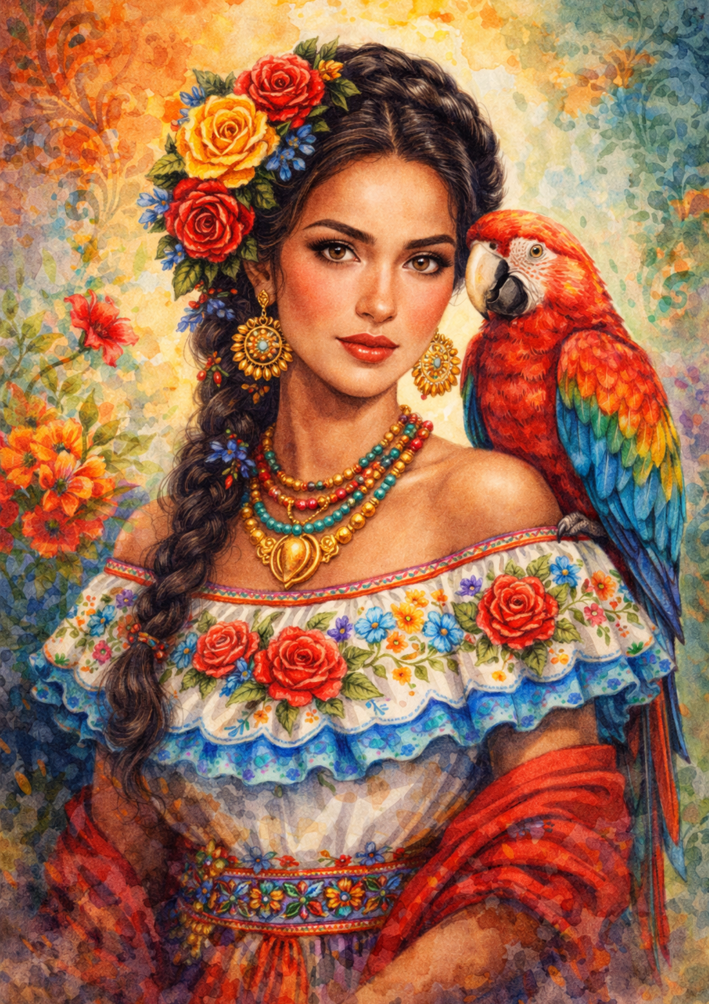 Sticker Sheet / Greeting Card – Woman With Parrot Full Cat. No. 5784