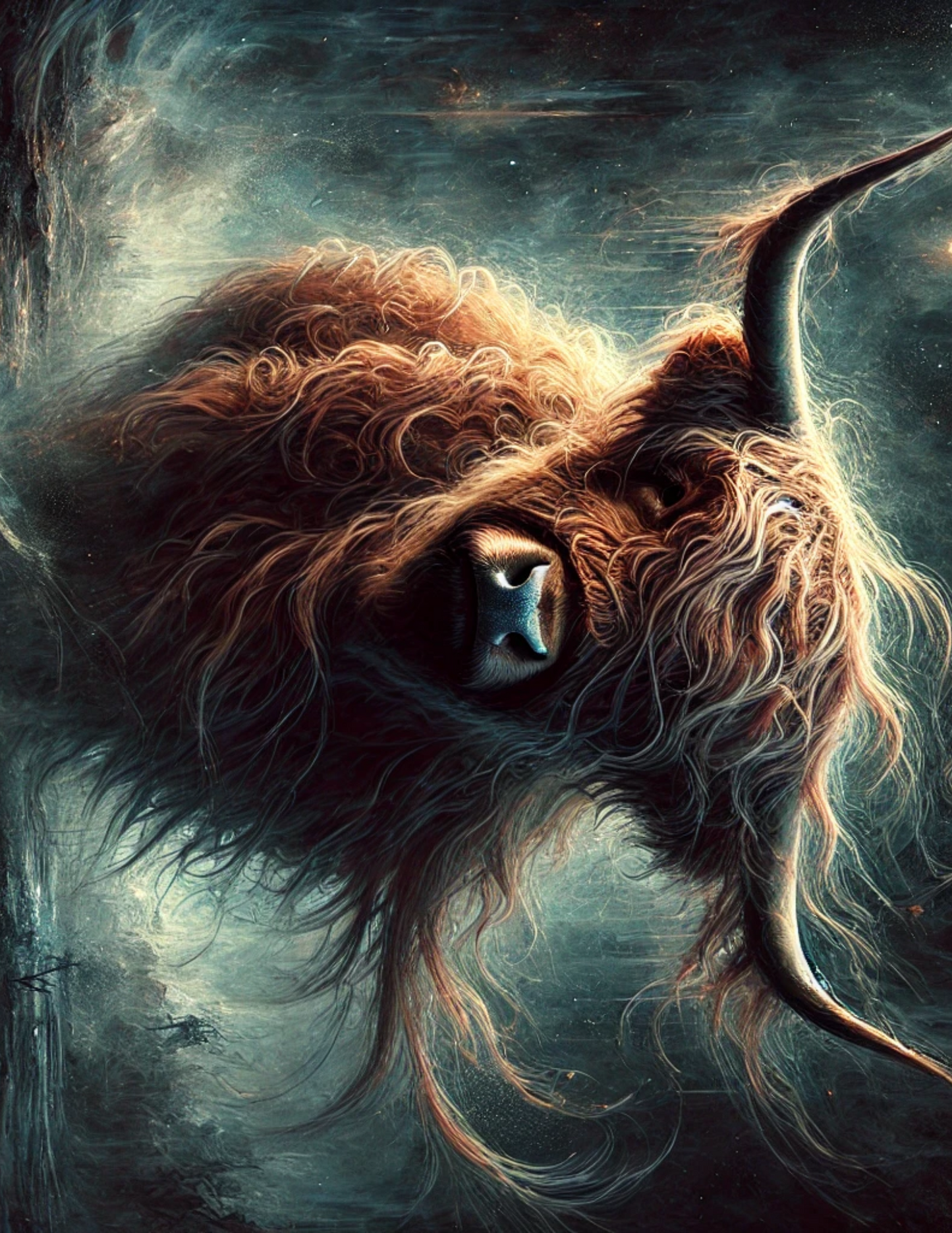 Sticker Sheet – Rice Paper Decoupage Surreal Highland Cow Horizontal Full Cat. No. 4660