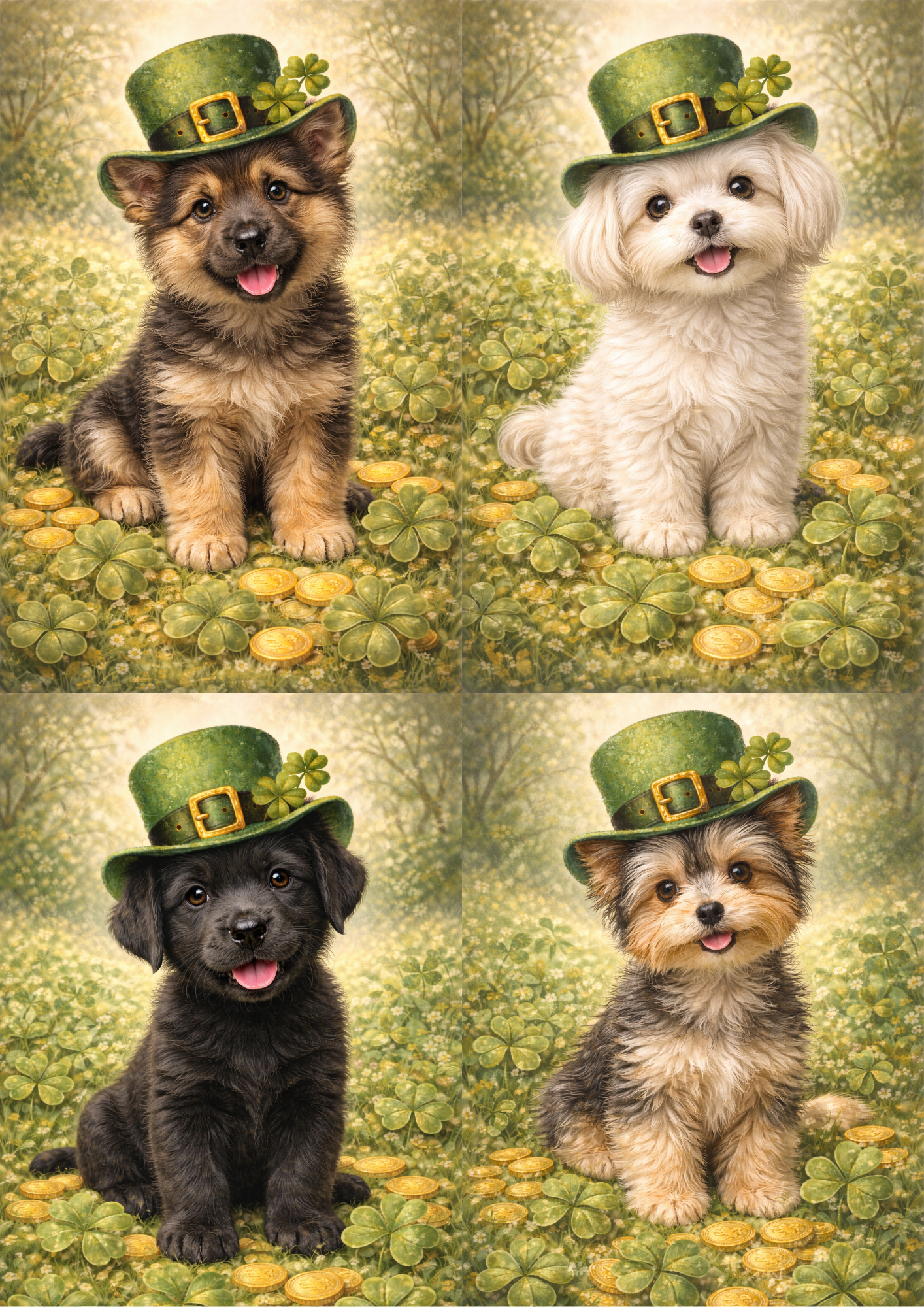 Sticker Sheet / Greeting Card – St. Patrick's Day Dog in a Hat Collage Cat. No. 8344