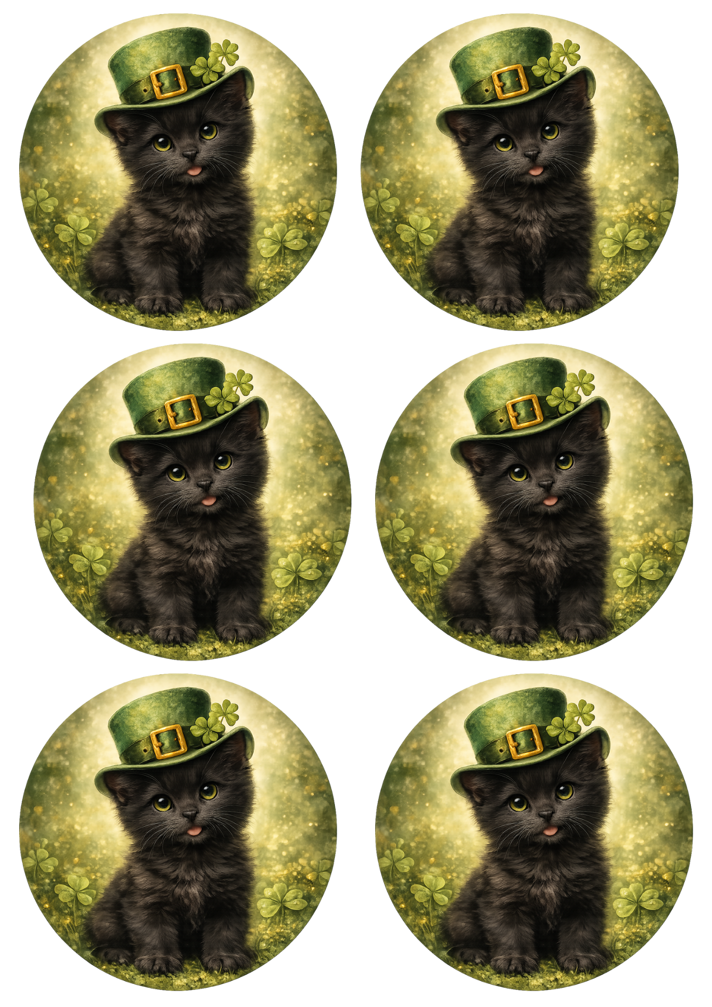 Sticker Sheet / Greeting Card – St. Patrick's Day Cat in a Hat with Rings Collage Cat. No. 8345