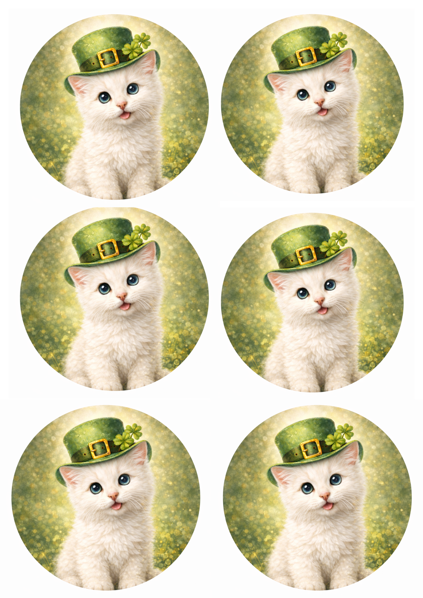 Sticker Sheet / Greeting Card – St. Patrick's Day Cat in a Hat with Rings Collage Cat. No. 8347