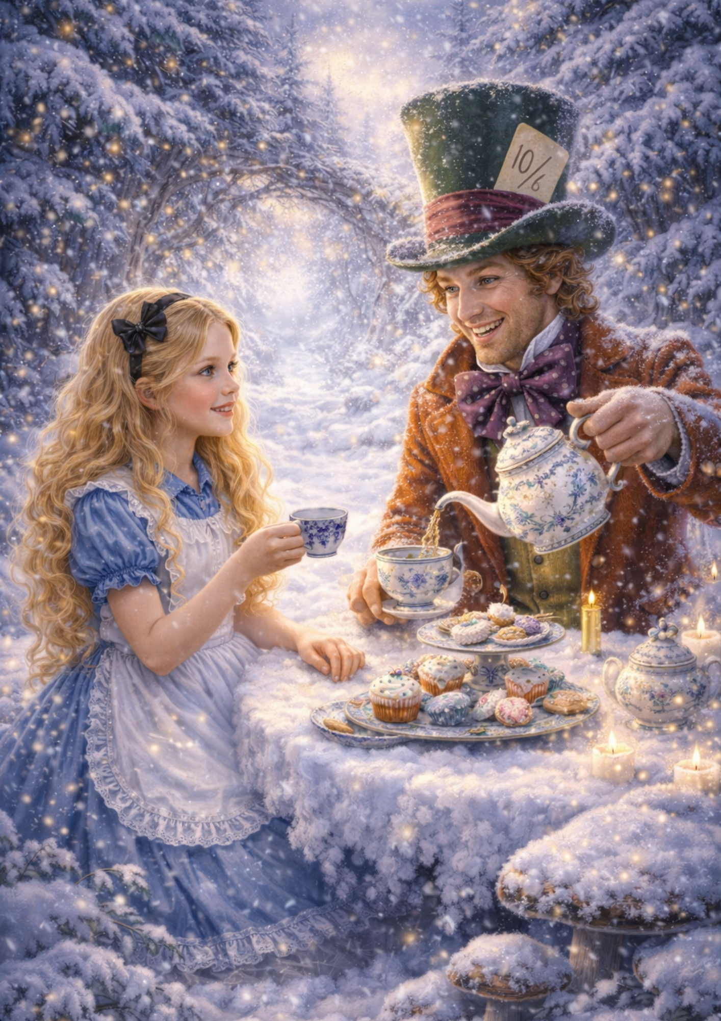 Sticker Sheet / Greeting Card – Alice in Wonderland and the Mad Hatter in Winter Full Cat. No. 8362