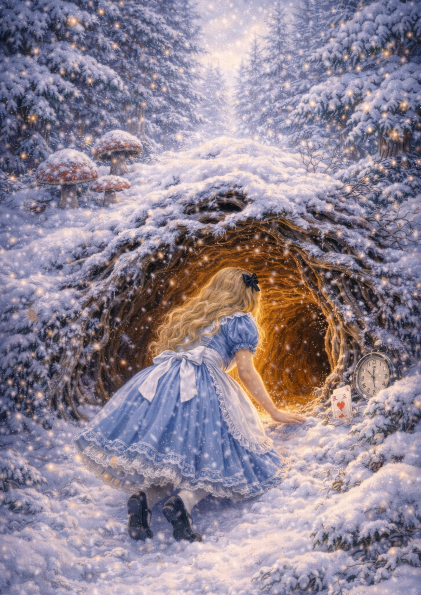 Sticker Sheet / Greeting Card – Alice in Wonderland and the Rabbit Hole in Winter Full Cat. No. 8364