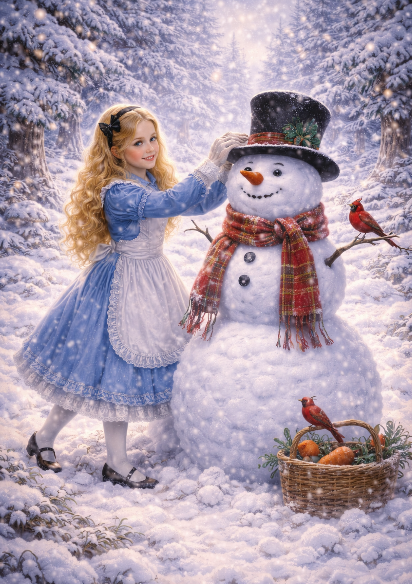 Sticker Sheet / Greeting Card – Alice in Wonderland Makes a Snowman Full Cat. No. 8367
