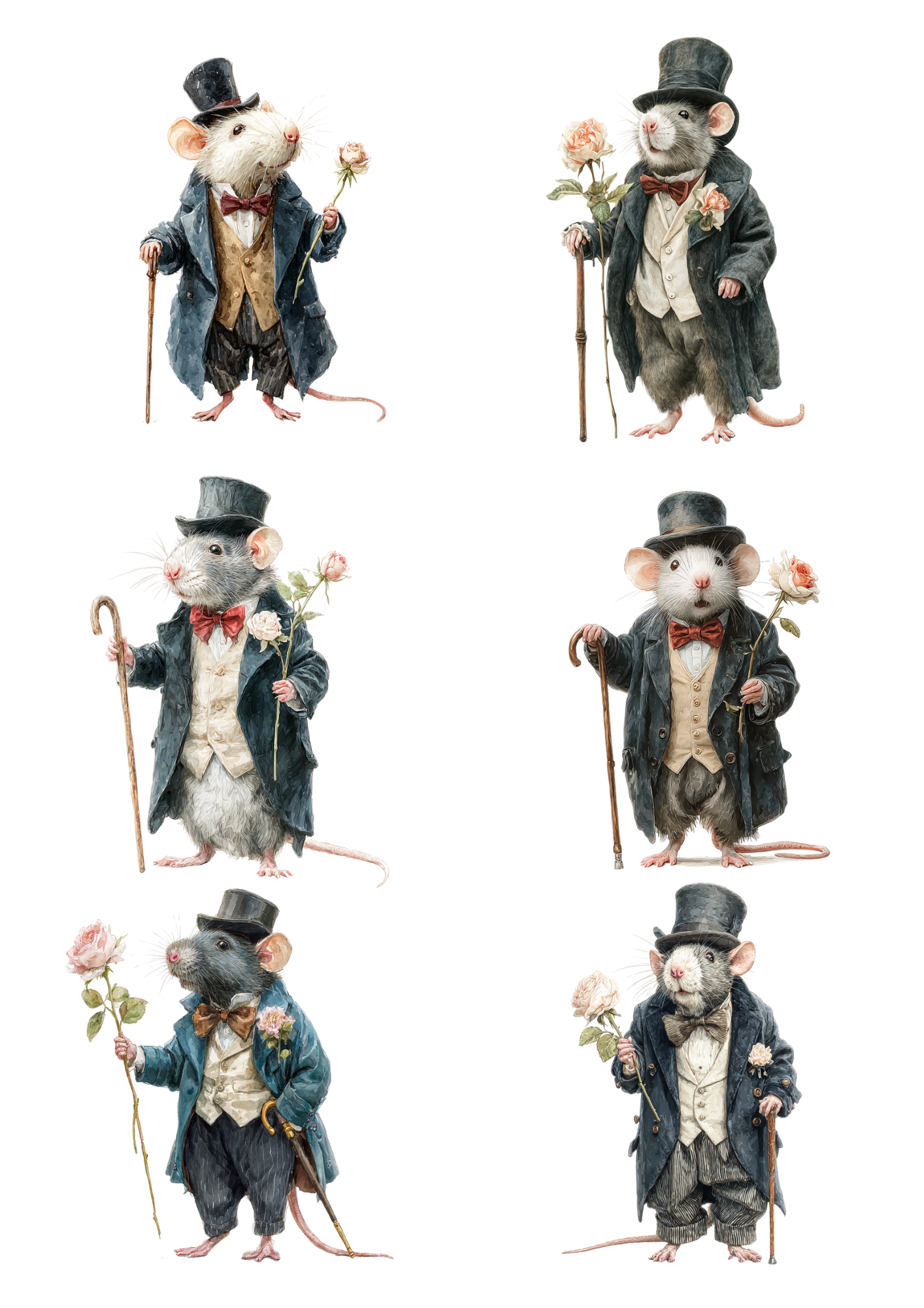 Sticker Sheet / Greeting Card – Mouse In Elegant Outfit Collage Cat. No. 8442