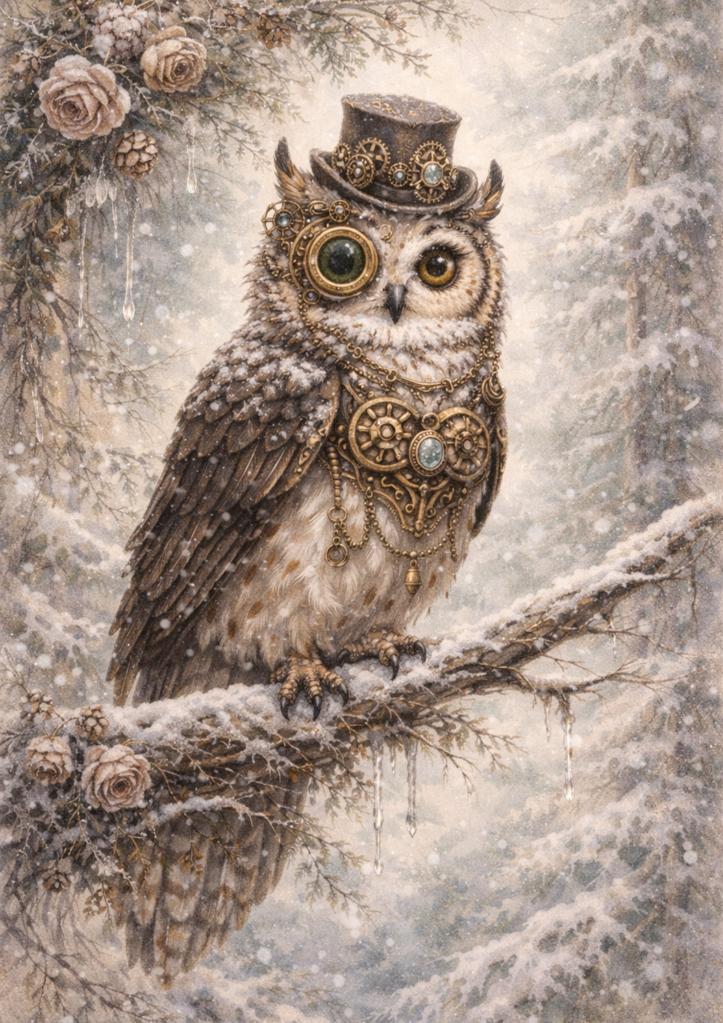 Sticker Sheet / Greeting Card – Owl In A Steampunk Hat Full Cat. No. 8445
