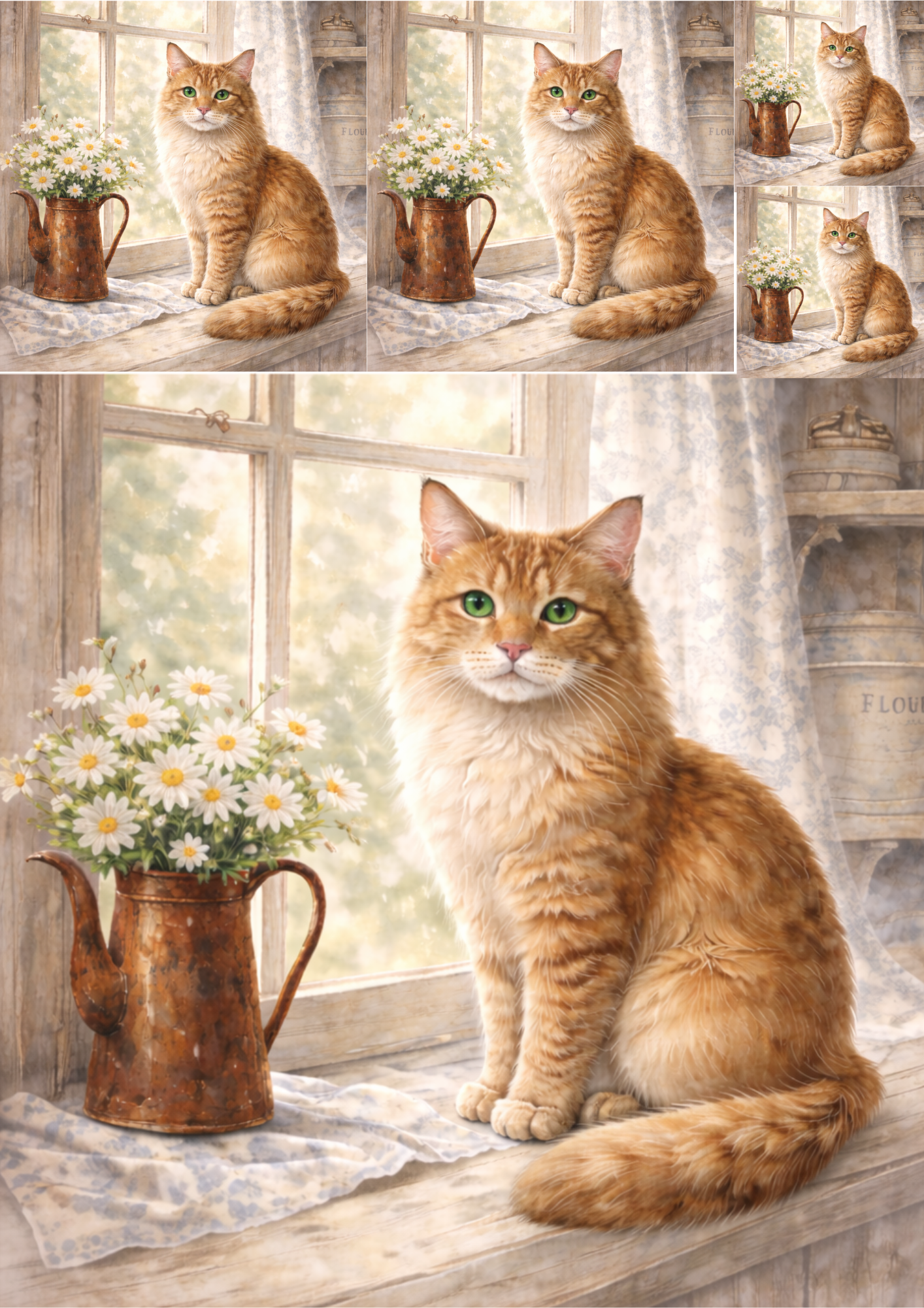 Sticker Sheet / Greeting Card – Cat On The Windowsill Collage Cat. No. 8451
