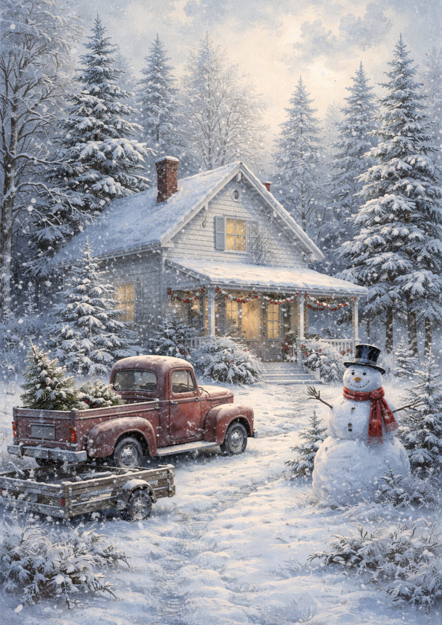 Sticker Sheet / Greeting Card – Snowman In Front Of The House Full Cat. No. 8456