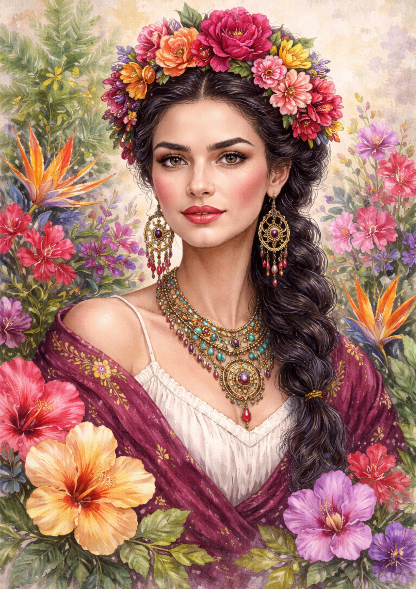 Sticker Sheet / Greeting Card – Exotic Woman in a Wreath Full Cat. No. 8477