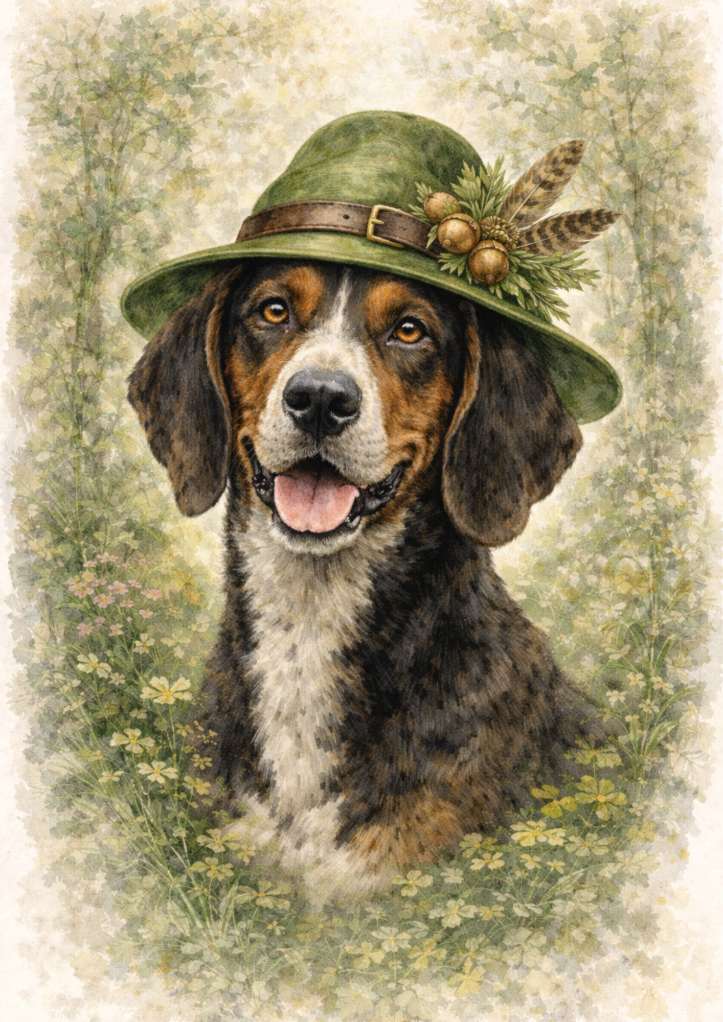 Sticker Sheet / Greeting Card – Swiss Hound In A Hunting Hat Full Cat. No. 8490