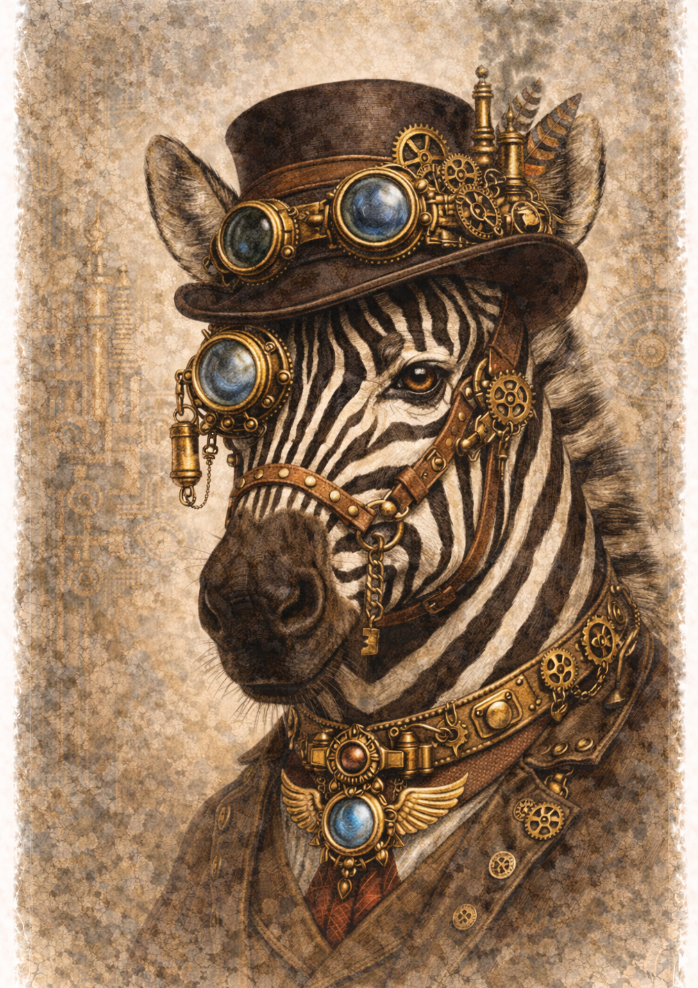 Sticker Sheet / Greeting Card – Decoupage Zebra in a Hat Steampunk Style Full Cat. No. 8499
