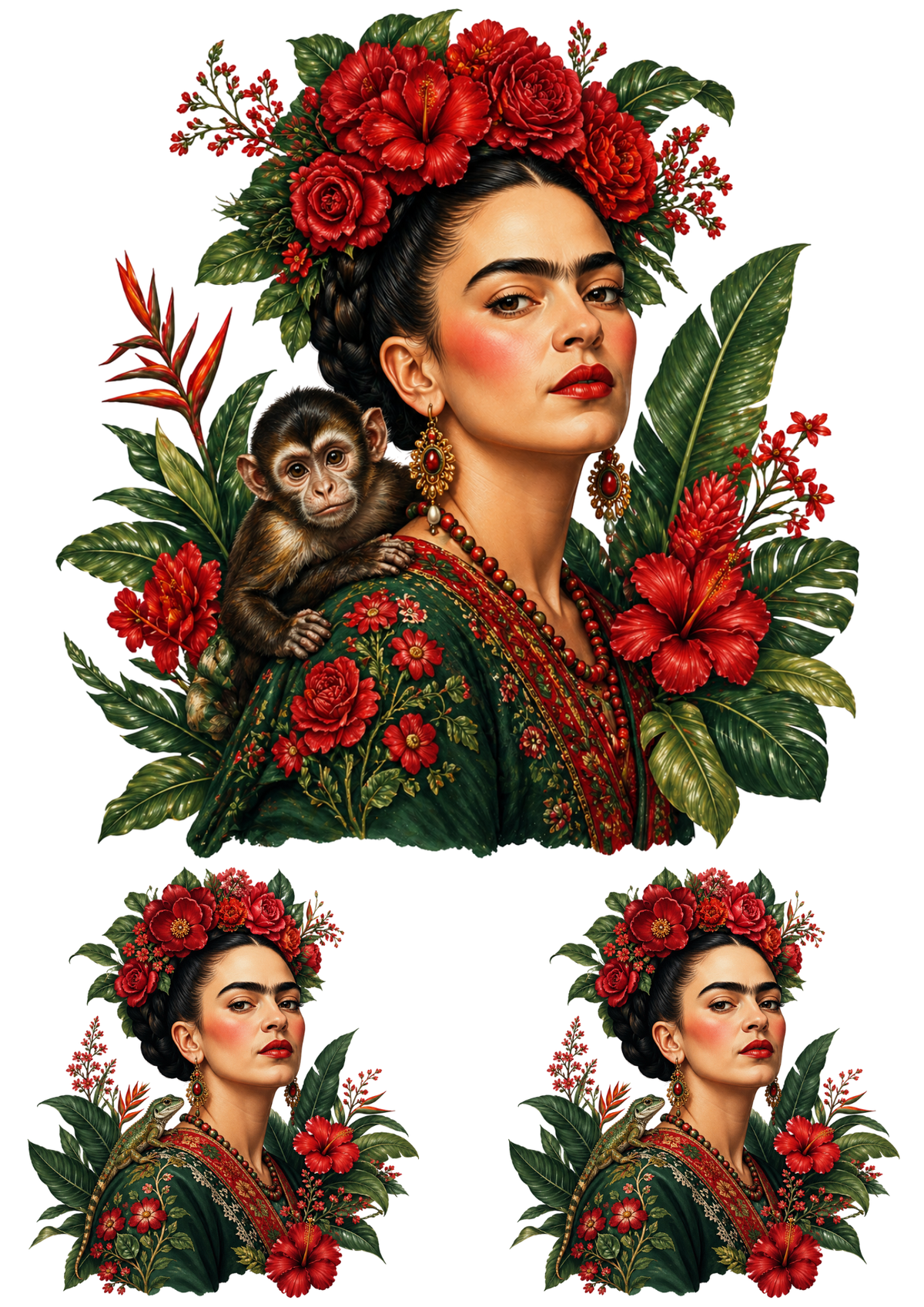 Sticker Sheet / Greeting Card – Frida Cahlo in Red Collage Cat. No. 9360