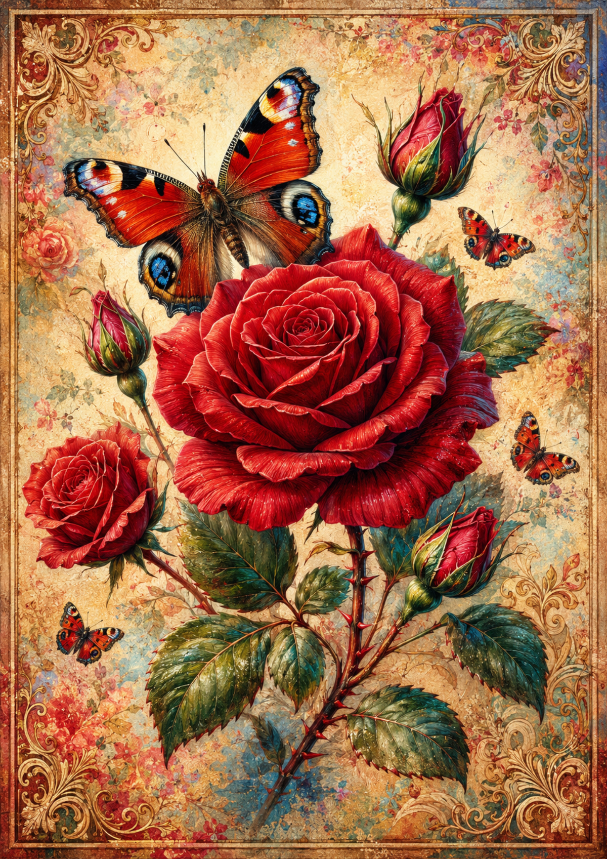 Sticker Sheet / Greeting Card – Red Rose & Butterfly Full Cat. No. 9554
