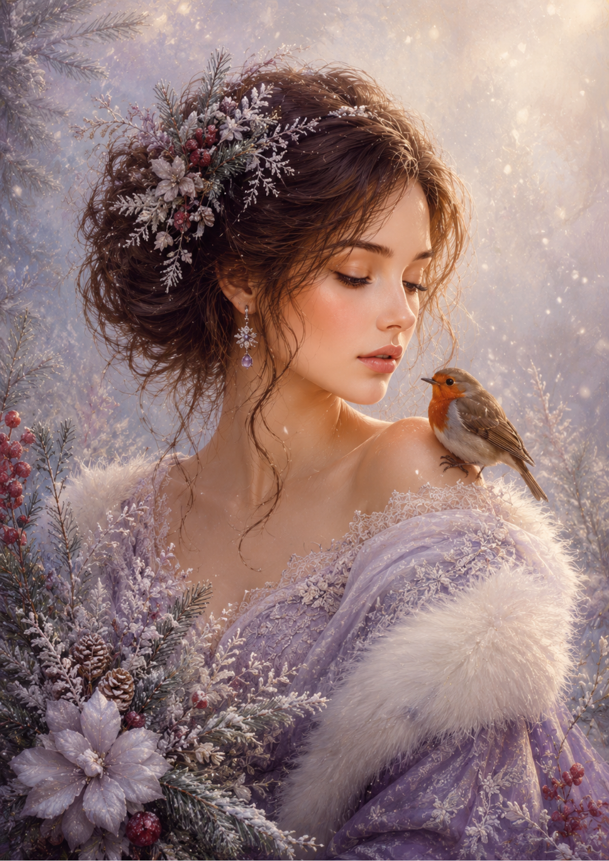 Sticker Sheet / Greeting Card – Beautiful Woman Portrait on Winter Time Full Cat. No. 9594