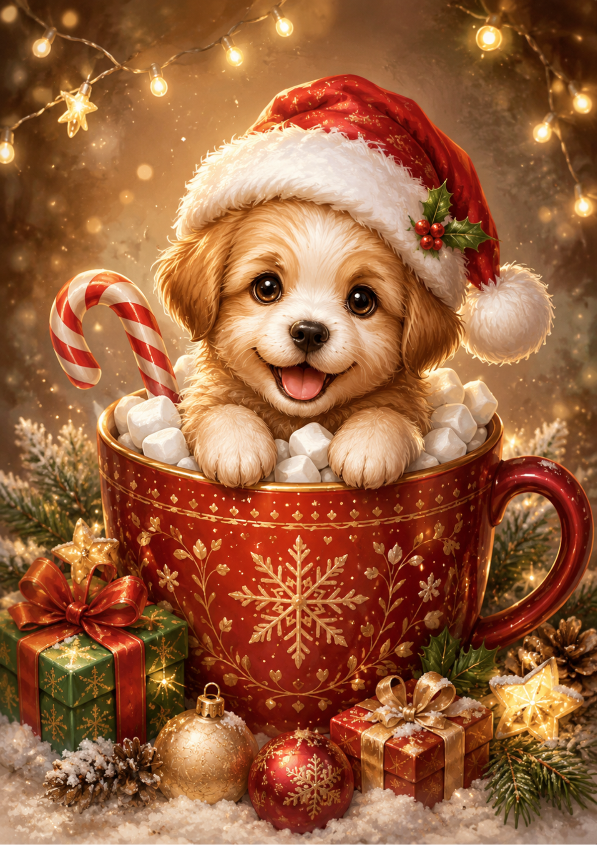 Sticker Sheet / Greeting Card – Festive Puppy in Cup Full Cat. No. 9598