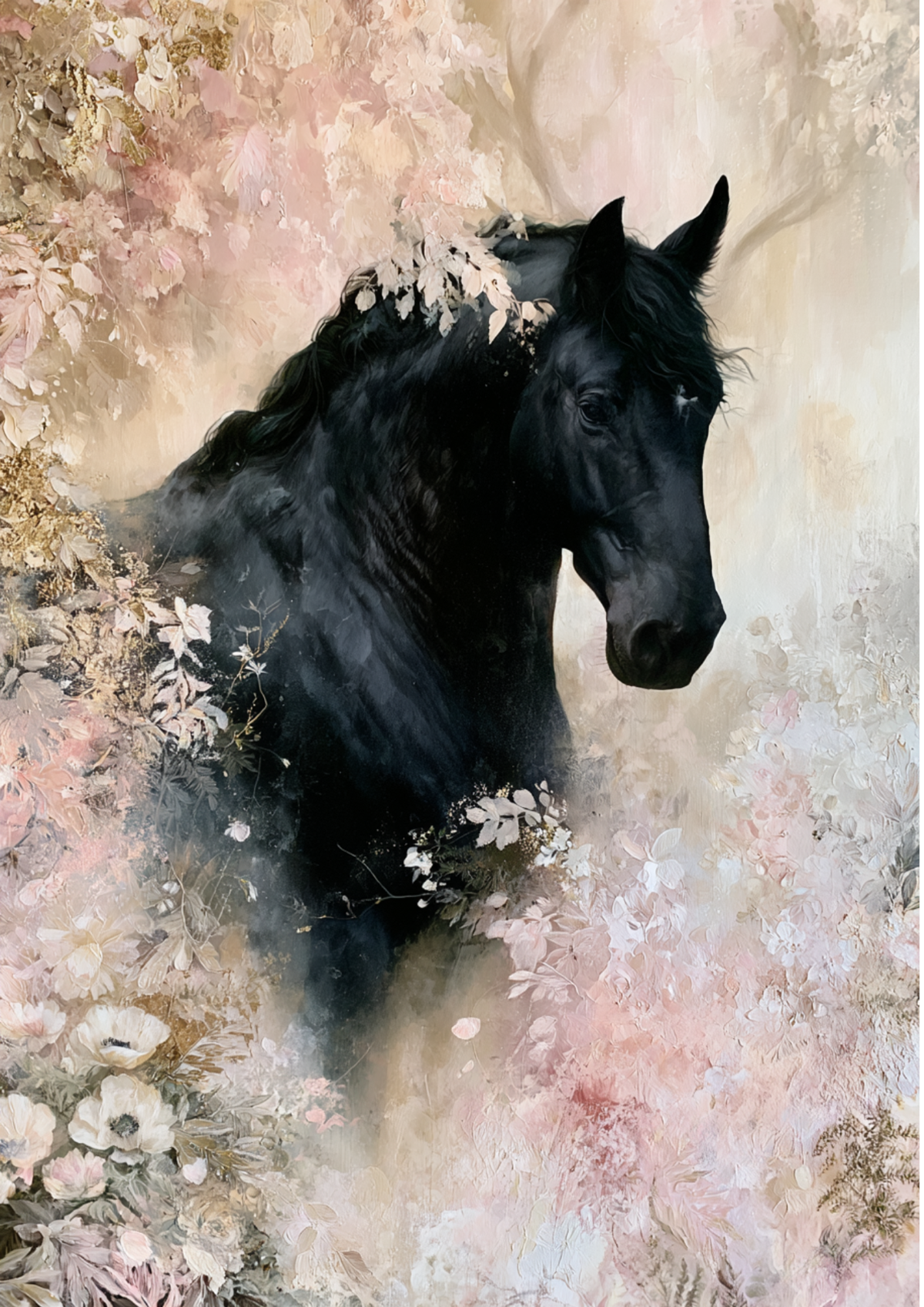 Sticker Sheet / Greeting Card – Black Horse in Pink Fog Full Cat. No. 9784