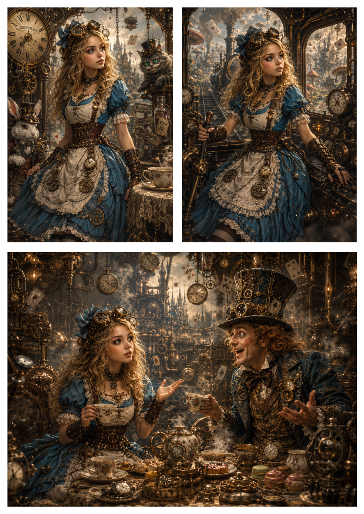 Sticker Sheet / Greeting Card – Steampunk Alice Collage Cat. No. 9949