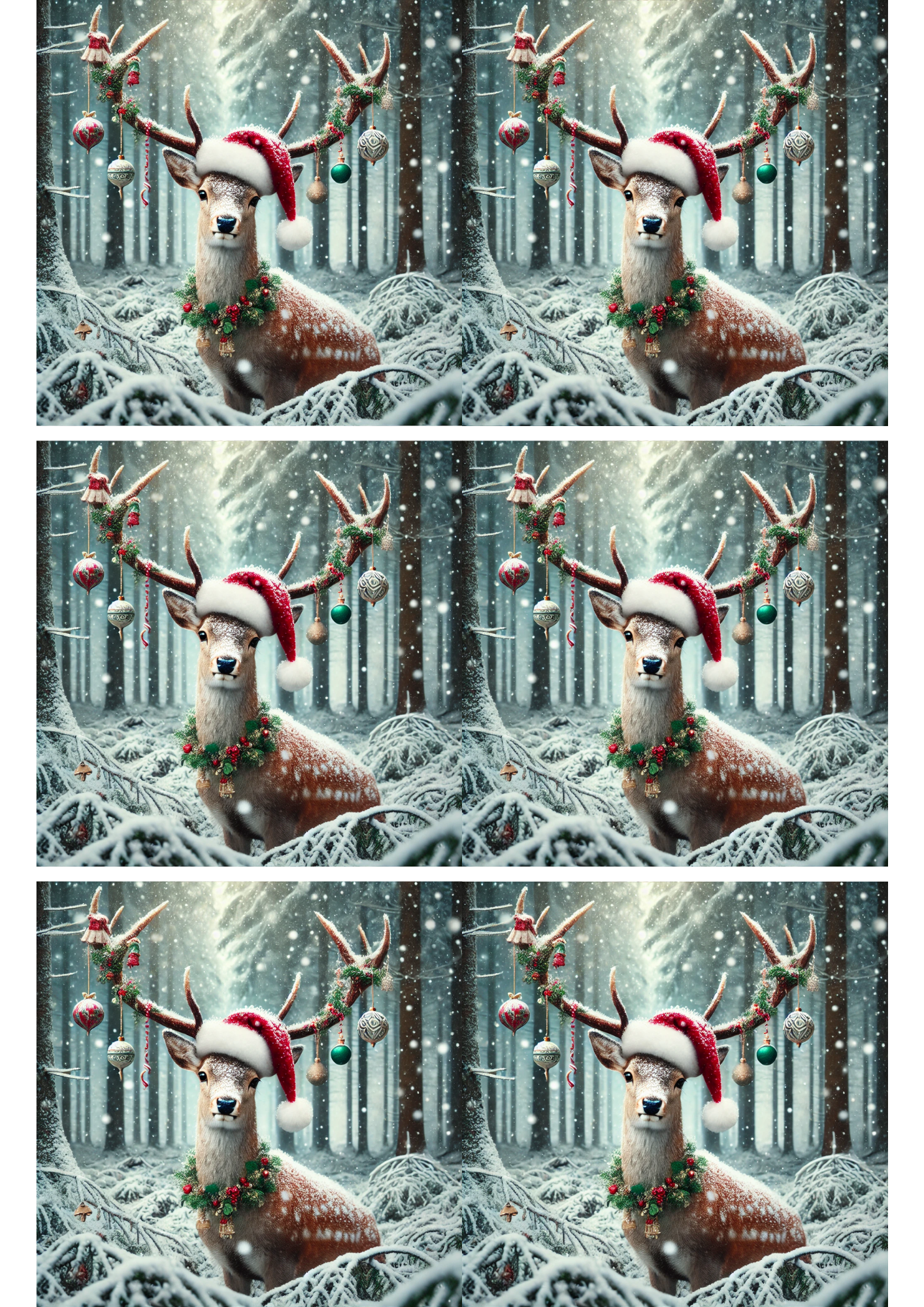 Sticker Sheet / Greeting Card – Christmas Deer In The Forest Collage Cat. No. 1789