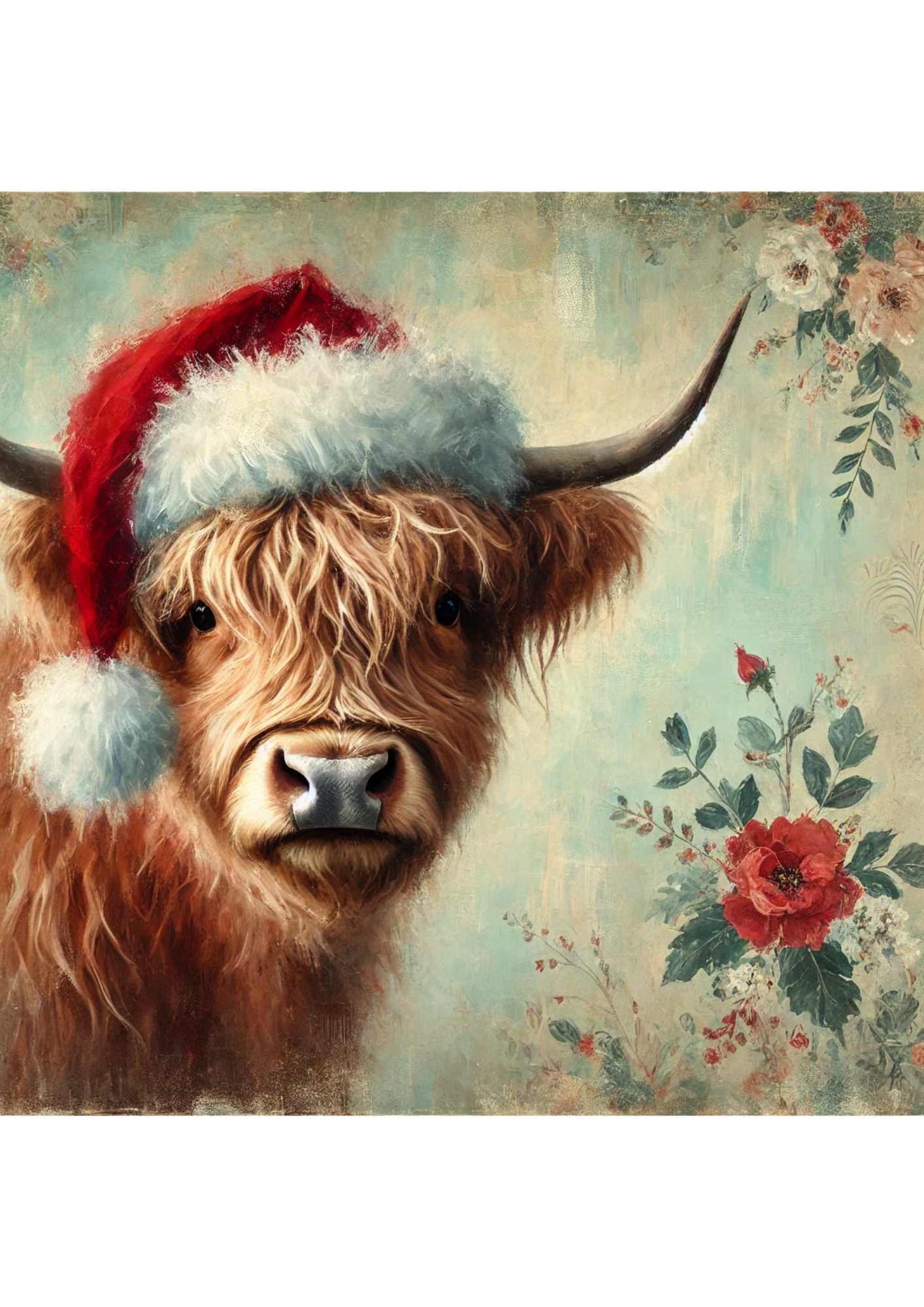 Sticker Sheet / Greeting Card – Highland Cow in Christmas Hat Full Cat. No. 2810