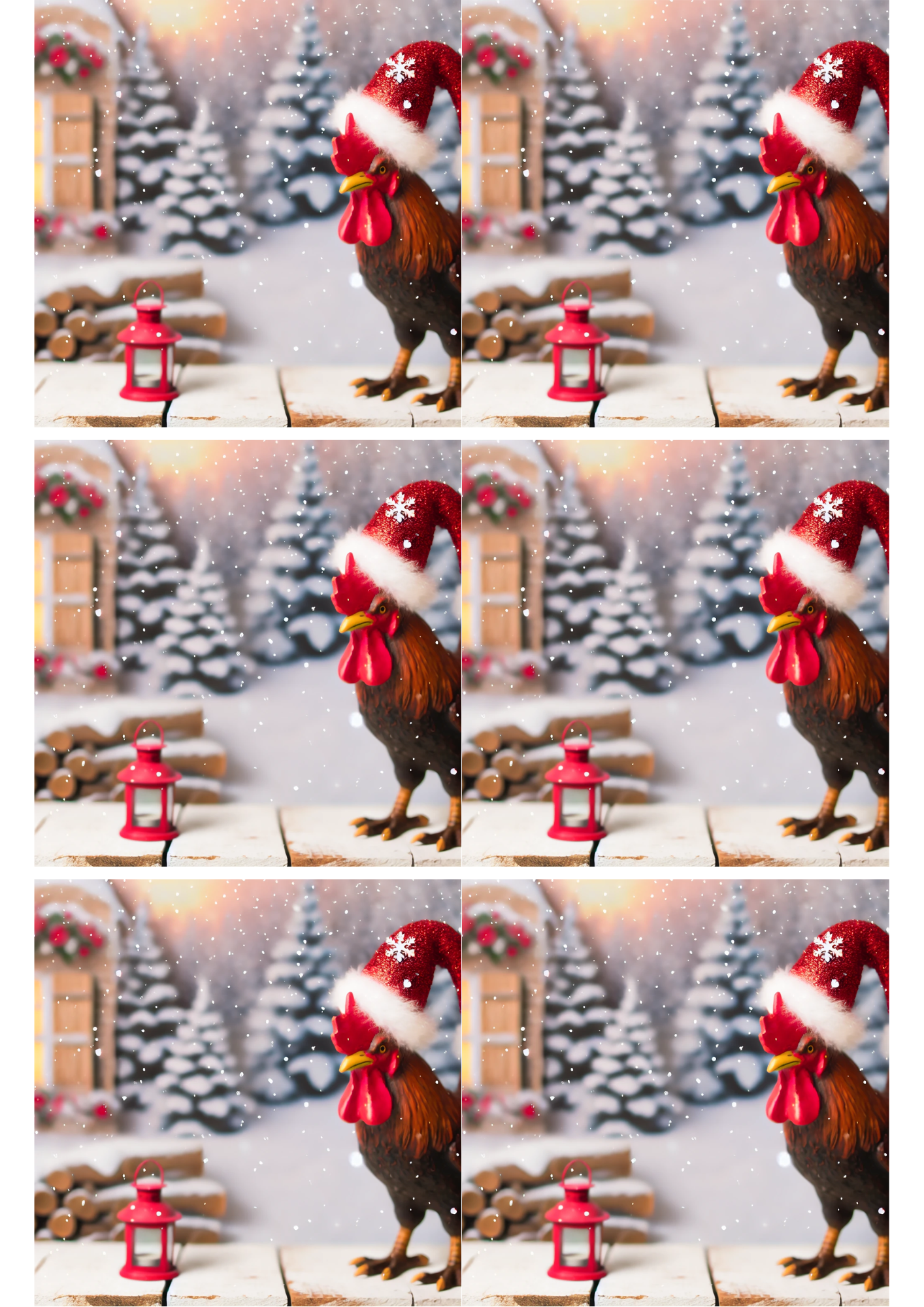 Sticker Sheet / Greeting Card – Christmas Rooster Collage Cat. No. 1797