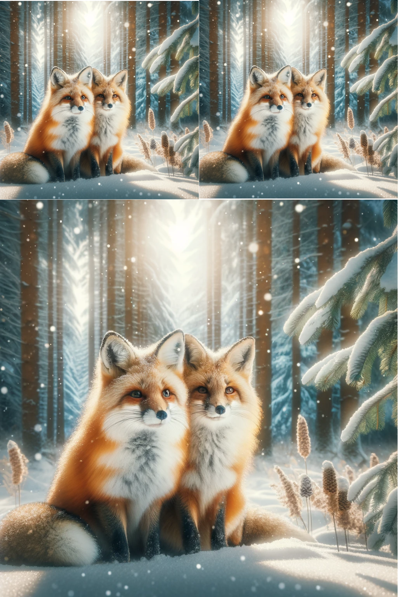 Sticker Sheet / Greeting Card – Foxes in Winter Collage Cat. No. 533