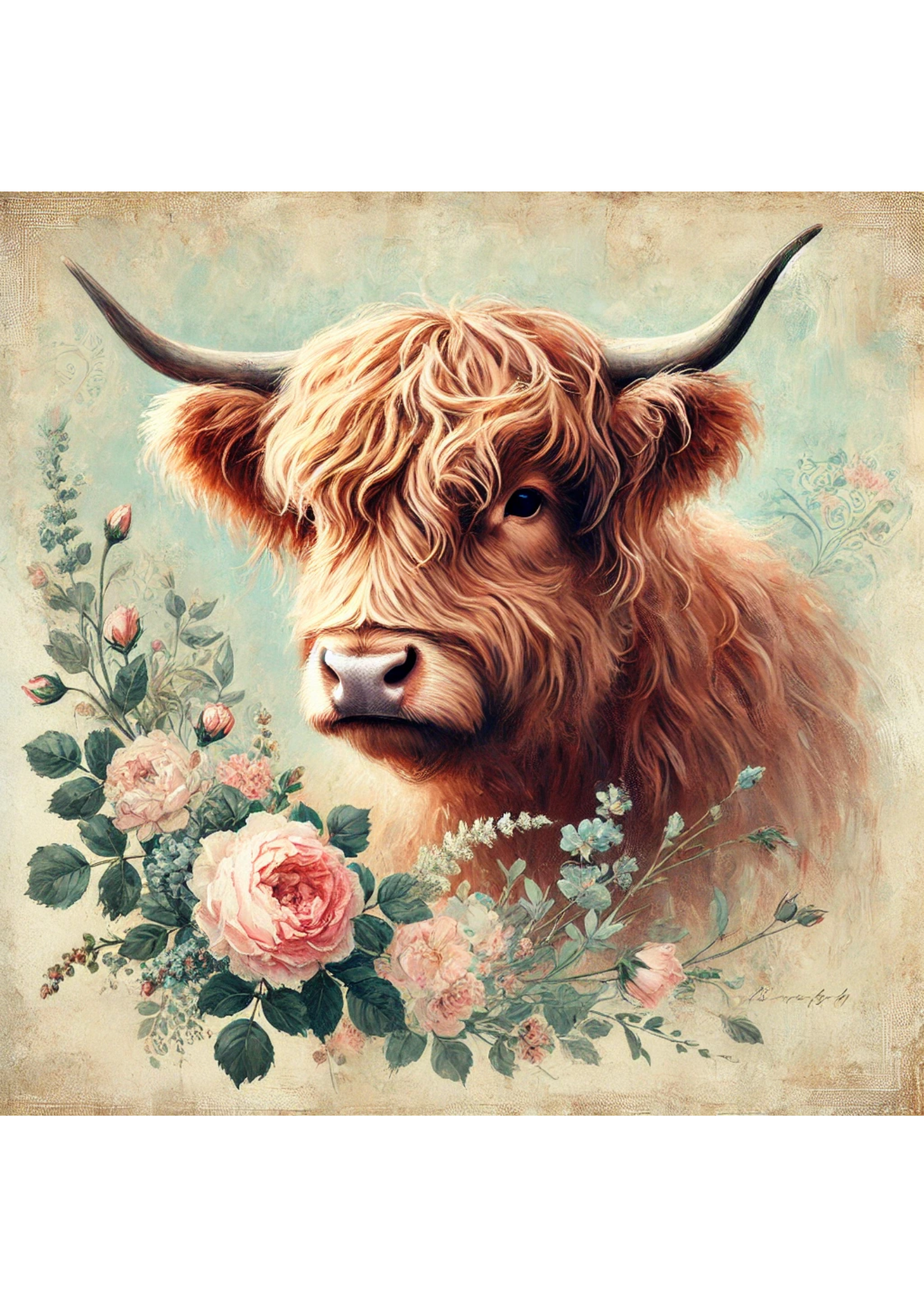 Sticker Sheet / Greeting Card – Highland Cow Shabby Chic Full Cat. No. 2828