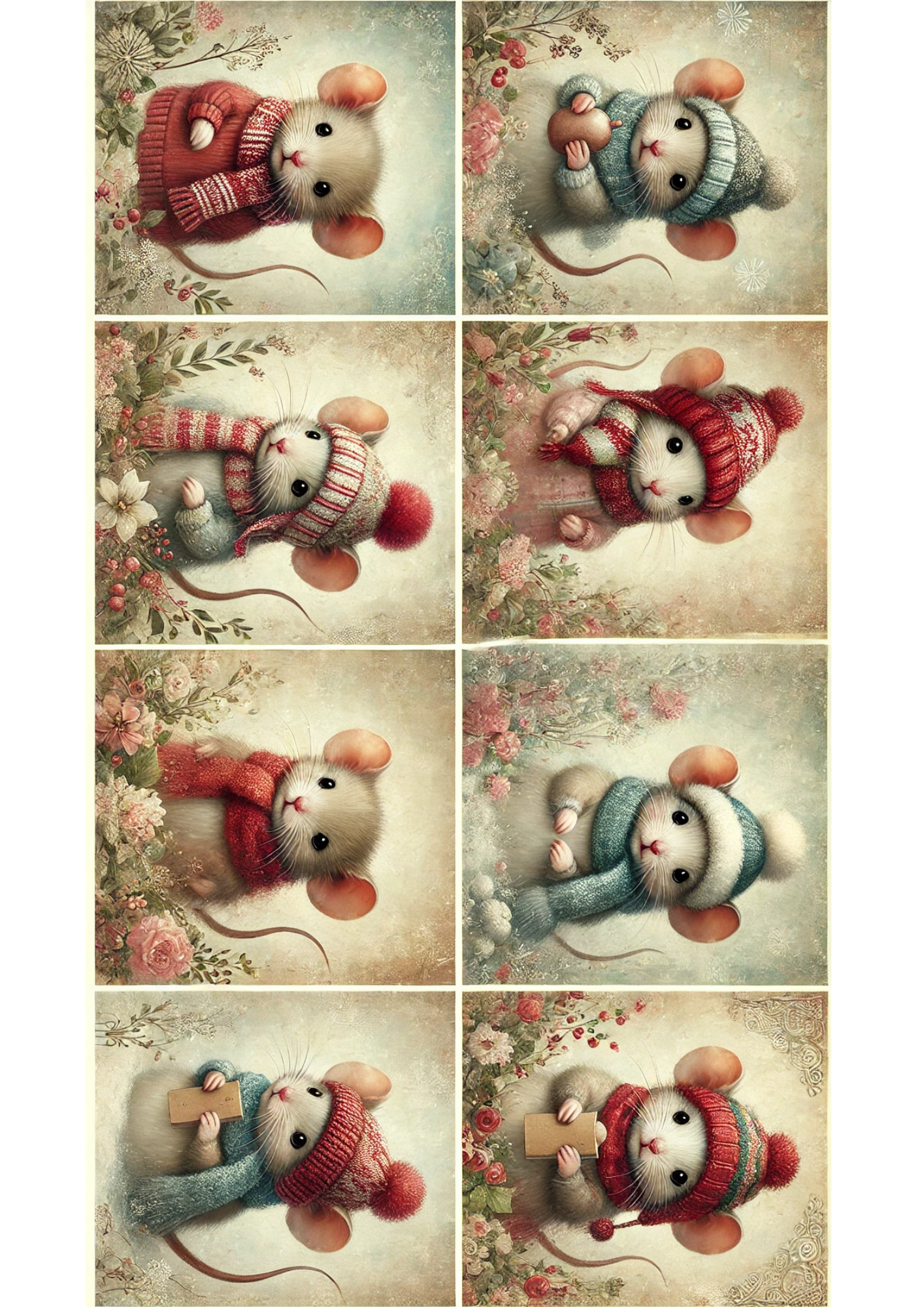 Sticker Sheet / Greeting Card – Mice In Hats And Scarves Full Cat. No. 2882