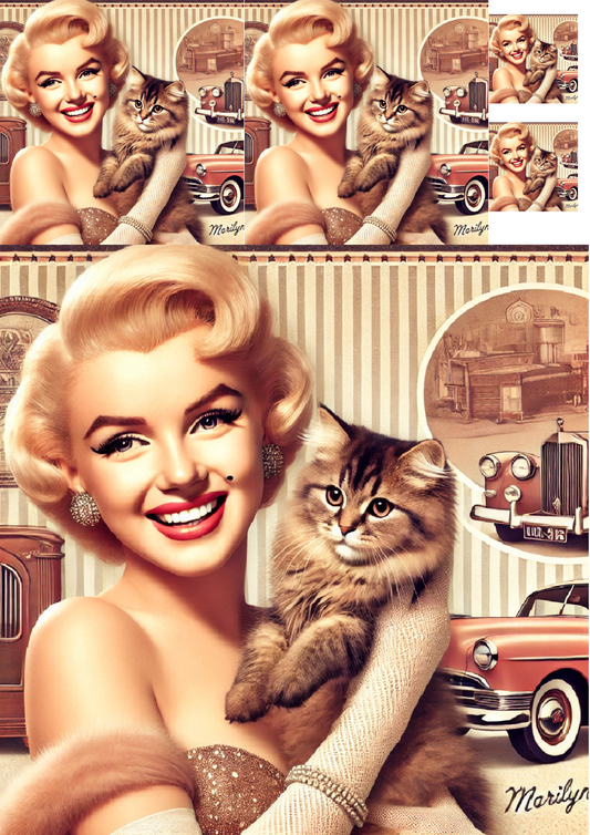 Sticker Sheet Marilyn Monroe Holding a Cat Collage Cat. No. 1341