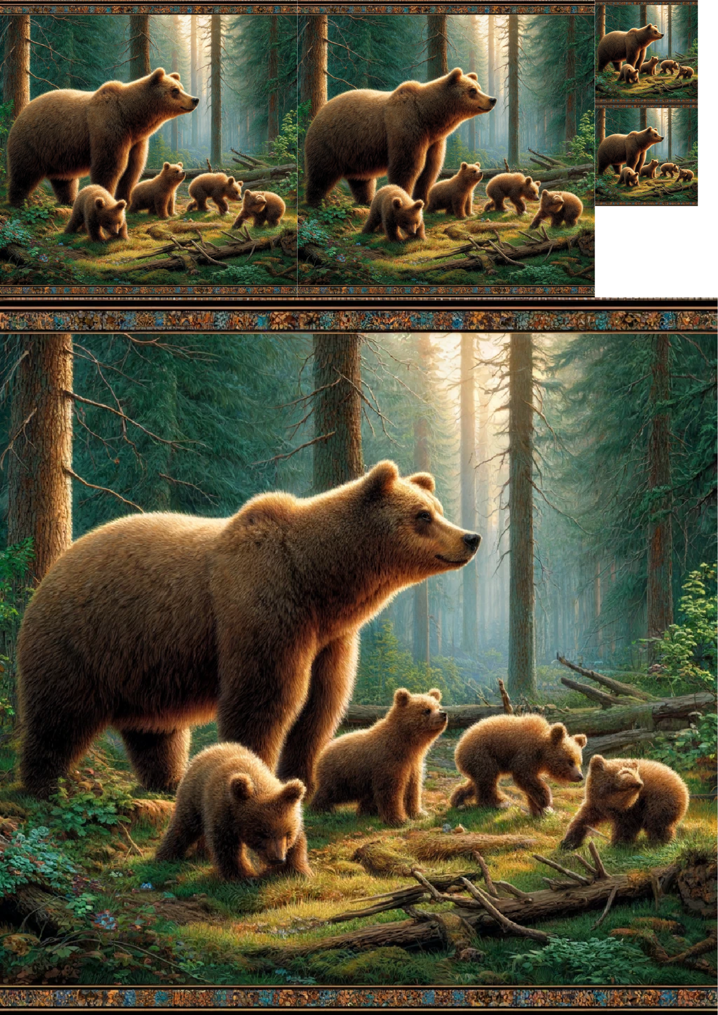 Sticker Sheet / Greeting Card – Grizzly Bears In The Forest Full Cat. No. 1129