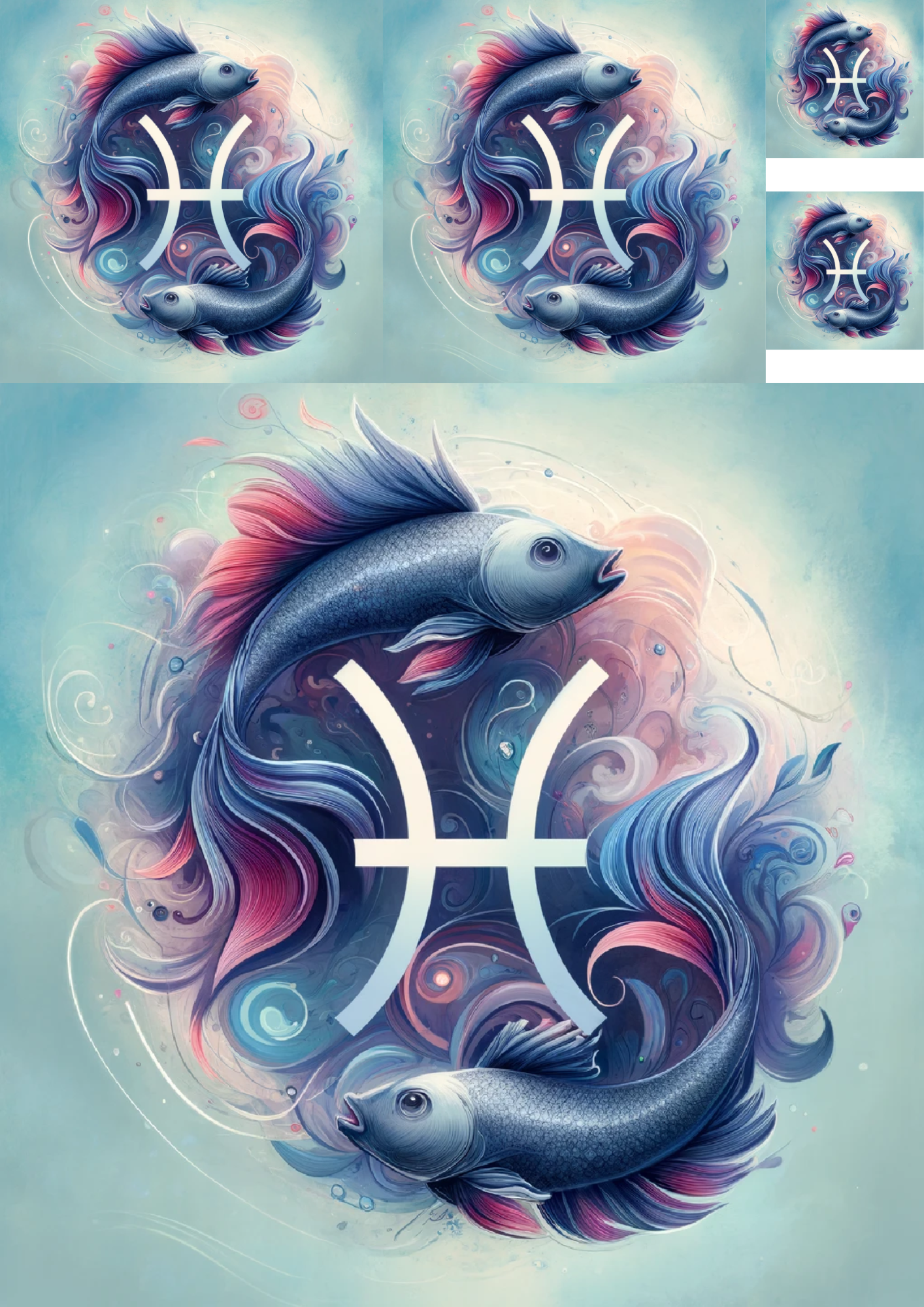 Sticker Sheet / Greeting Card – Pisces Collage Cat No. 989