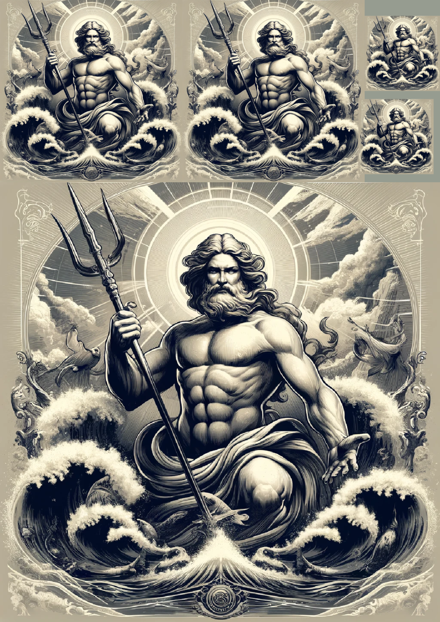 Sticker Sheet / Greeting Card – Poseidon Collage Cat No. 955