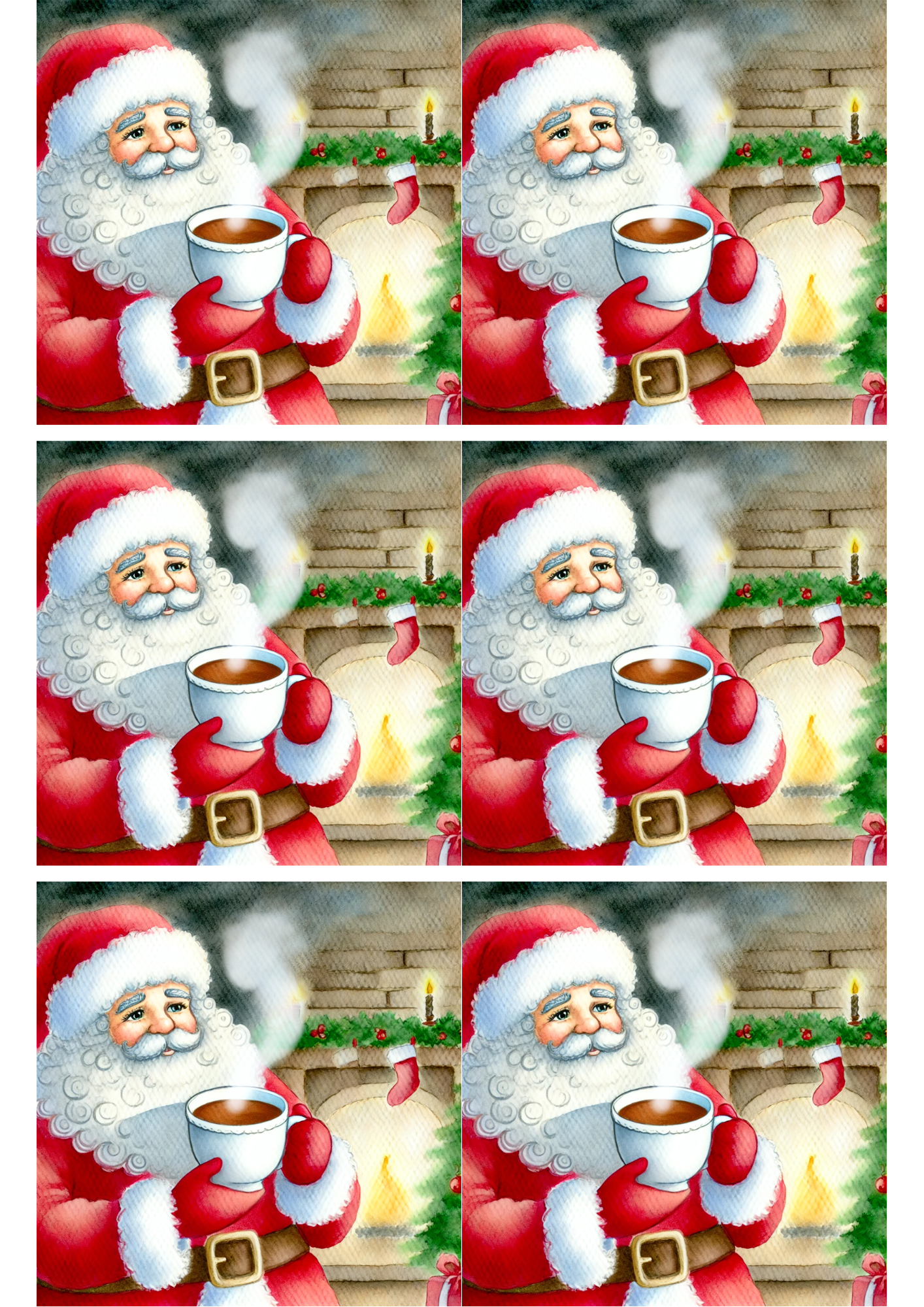 Sticker Sheet / Greeting Card – Santa Claus Is Drinking Coffee Collage Cat. No. 2407