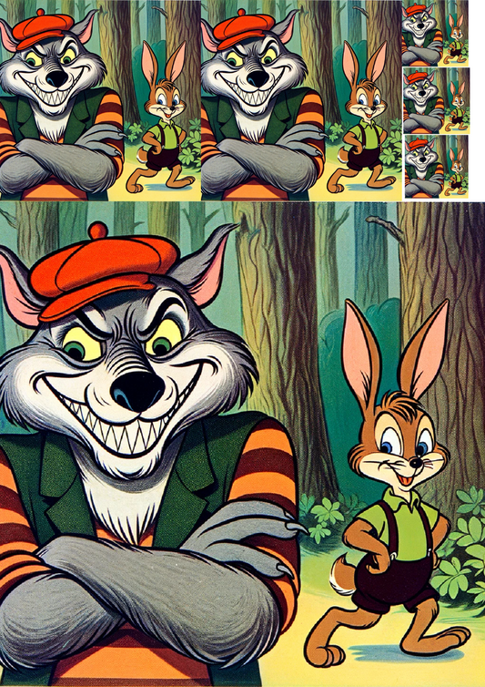 Sticker Sheet Fairy Tale Wolf and Hare Collage Cat. No. 1401