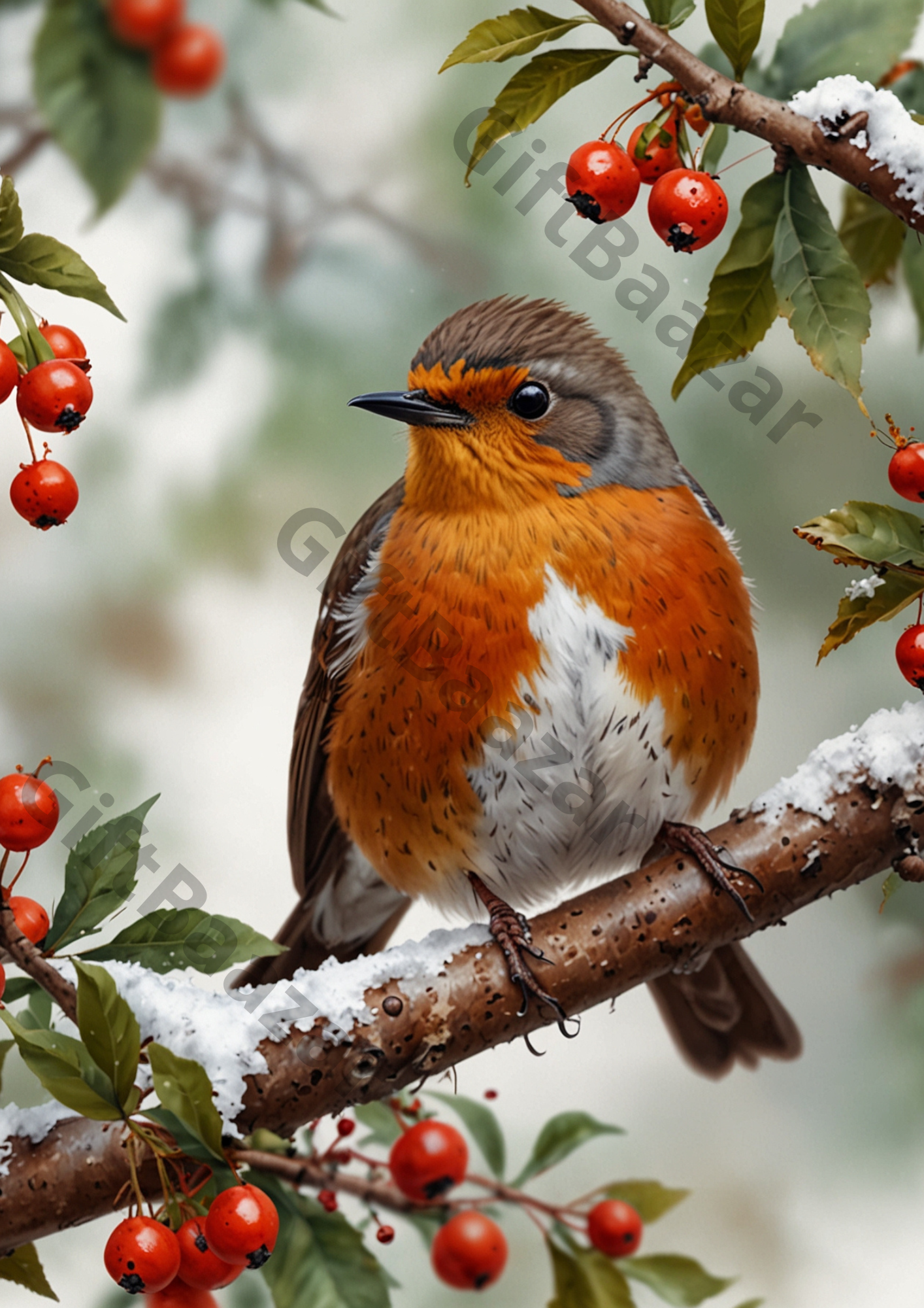 Sticker Sheet / Greeting Card – Red Robin On Hawthorn Branch Collage Cat. No. 5245