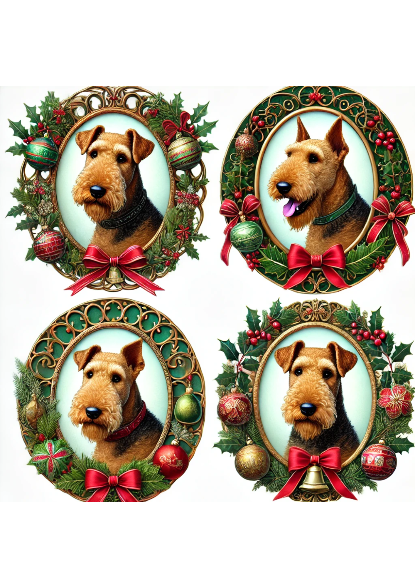 Sticker Sheet / Greeting Card – Airedale Terrier In Ovals Full Cat. No. 2936