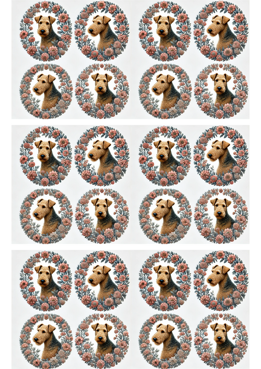 Sticker Sheet – Airedale Terrier Floral In Ovals Collage Cat. No. 2937