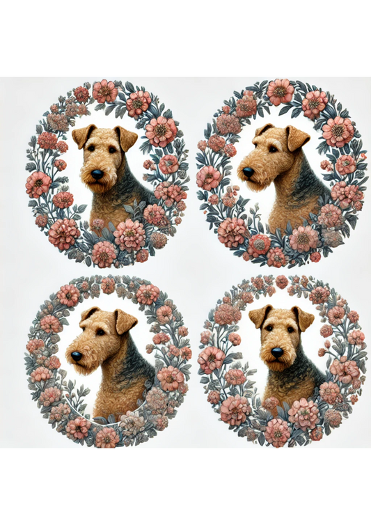 Sticker Sheet – Airedale Terrier Floral In Ovals Full Cat. No. 2938
