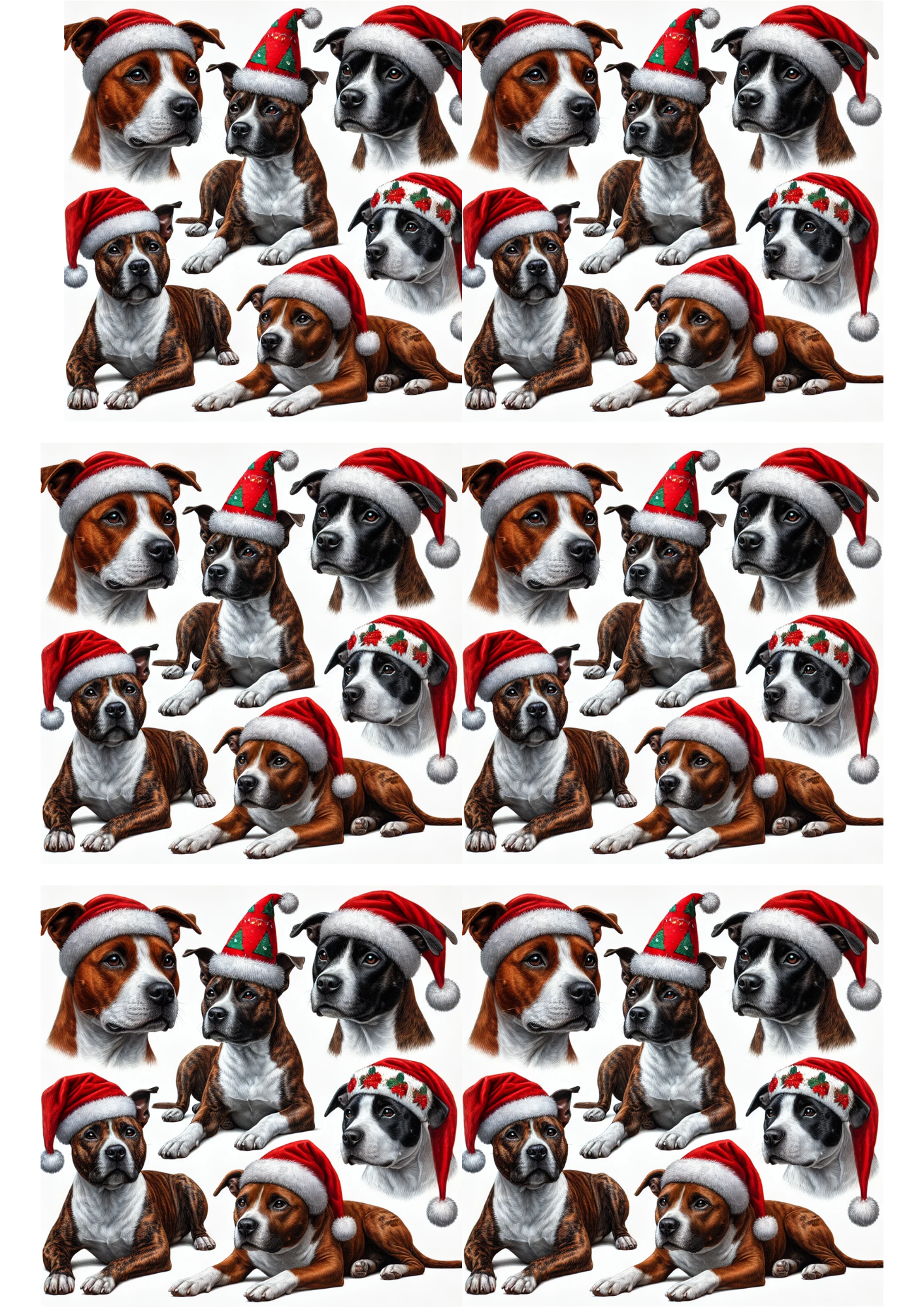 Sticker Sheet / Greeting Card – Amstaffs In Christmas Hats Collage Cat. No. 2939
