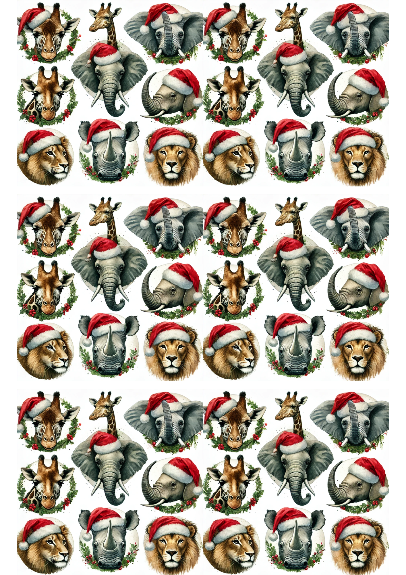 Sticker Sheet / Greeting Card – Animals In Christmas Hats 2 Collage Cat. No. 2943