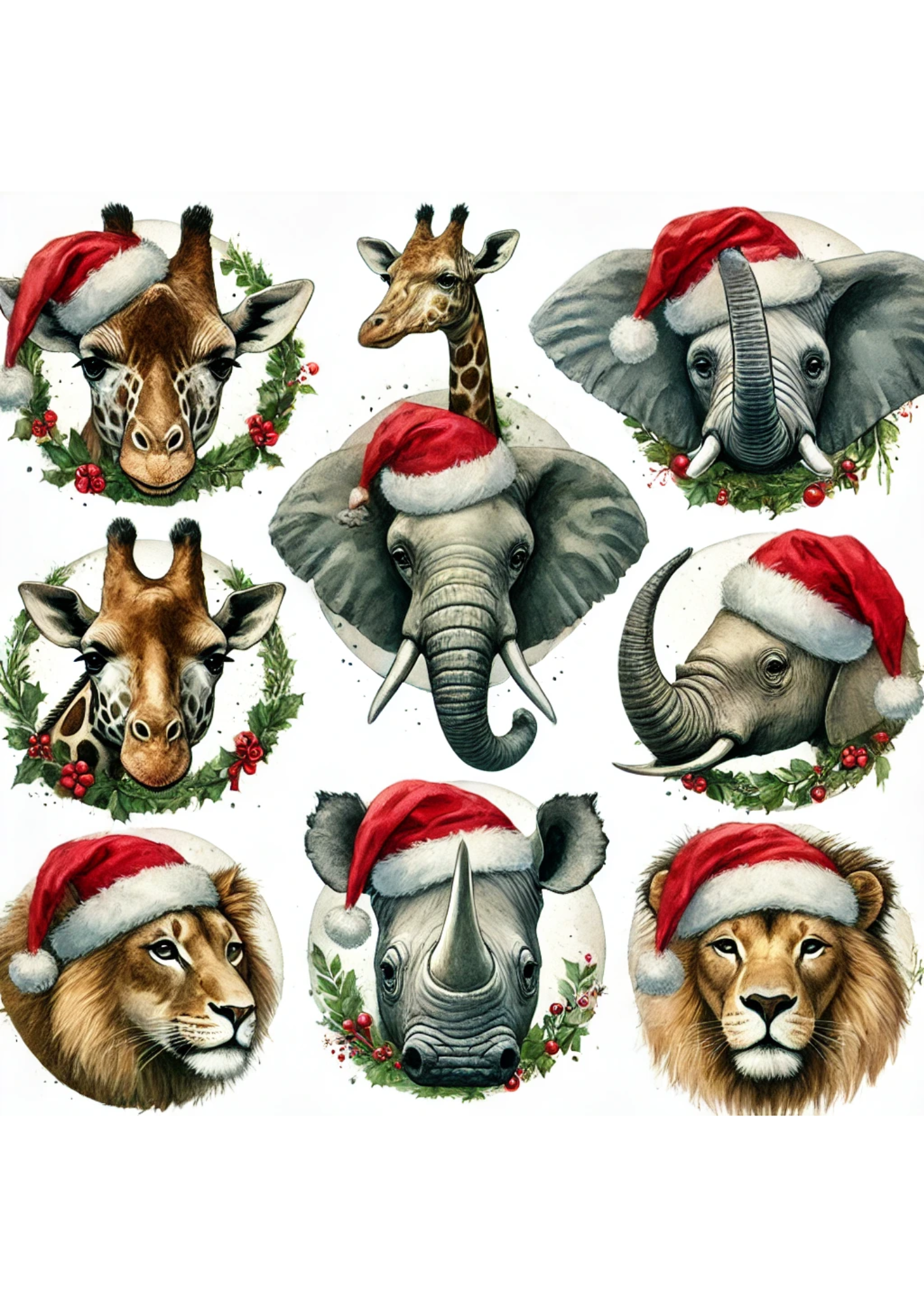 Sticker Sheet / Greeting Card – Animals In Christmas Hats 2 Full Cat. No. 2944