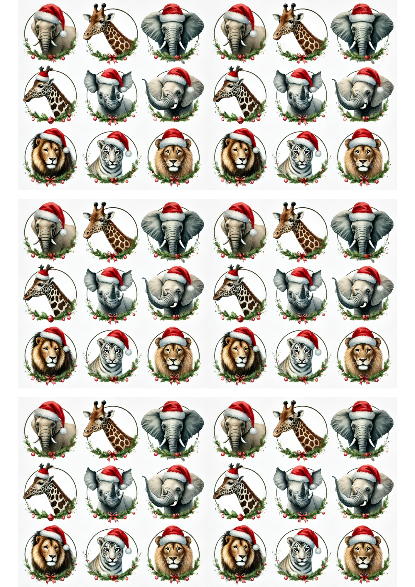 Sticker Sheet / Greeting Card – Animals In Christmas Hats Collage Cat. No. 2941