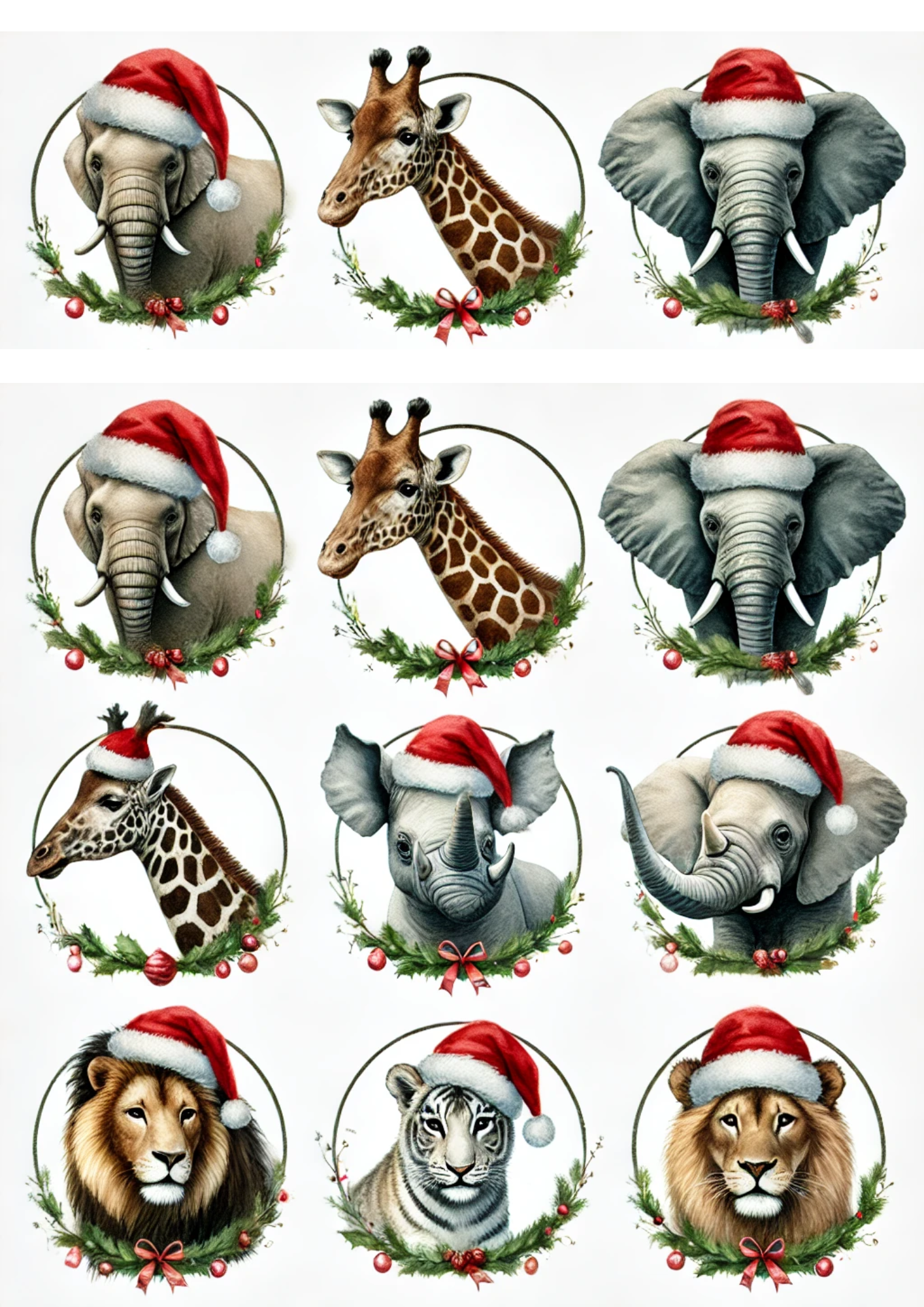 Sticker Sheet / Greeting Card – Animals In Christmas Hats Full Cat. No. 2942